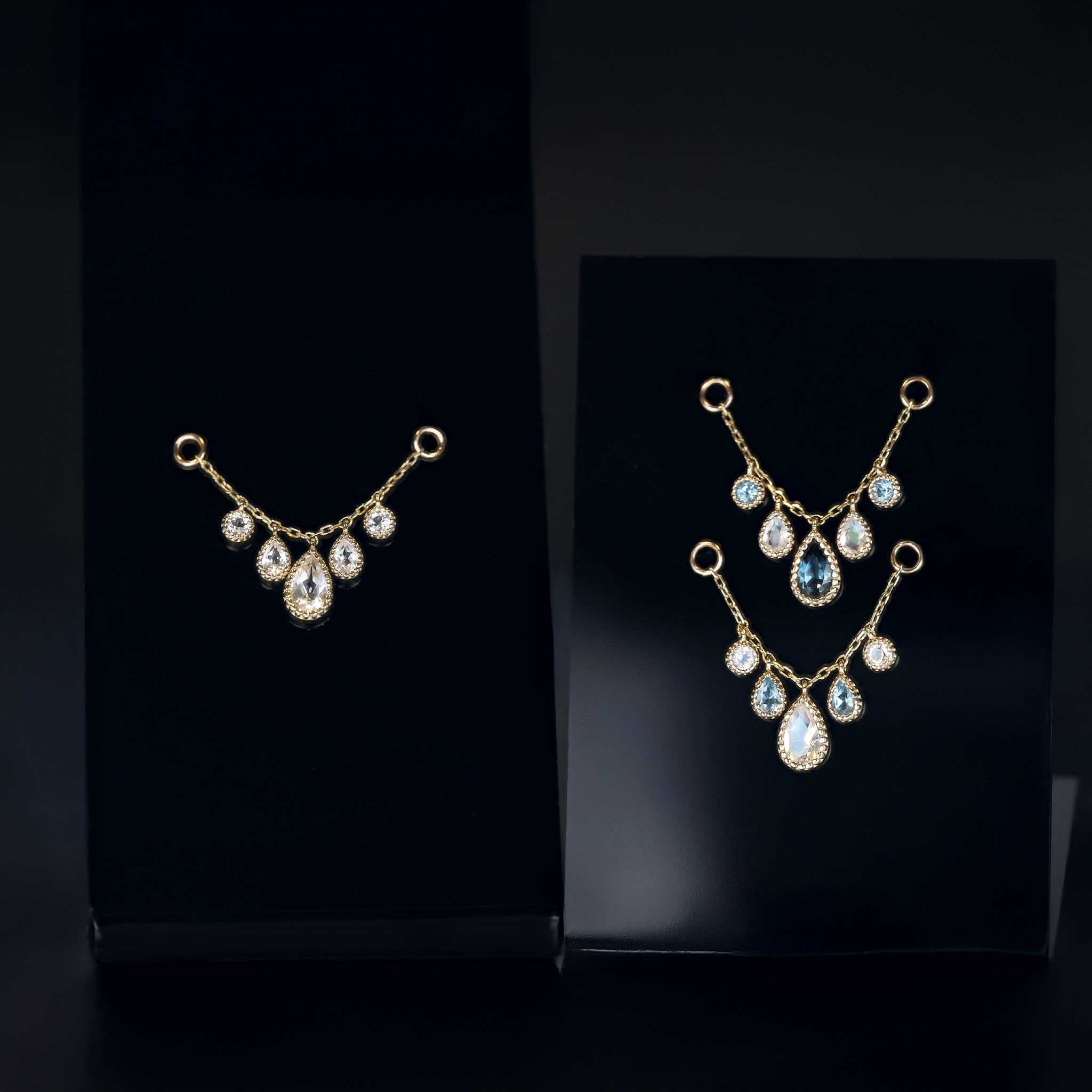 BEATTI Chain Attachments Gold / London Blue Topaz BTFG093 • 14K Gold Gemstone Chain Attachment BTFG093 Dido Bead Charm Double Chain Attachment by BEATTI