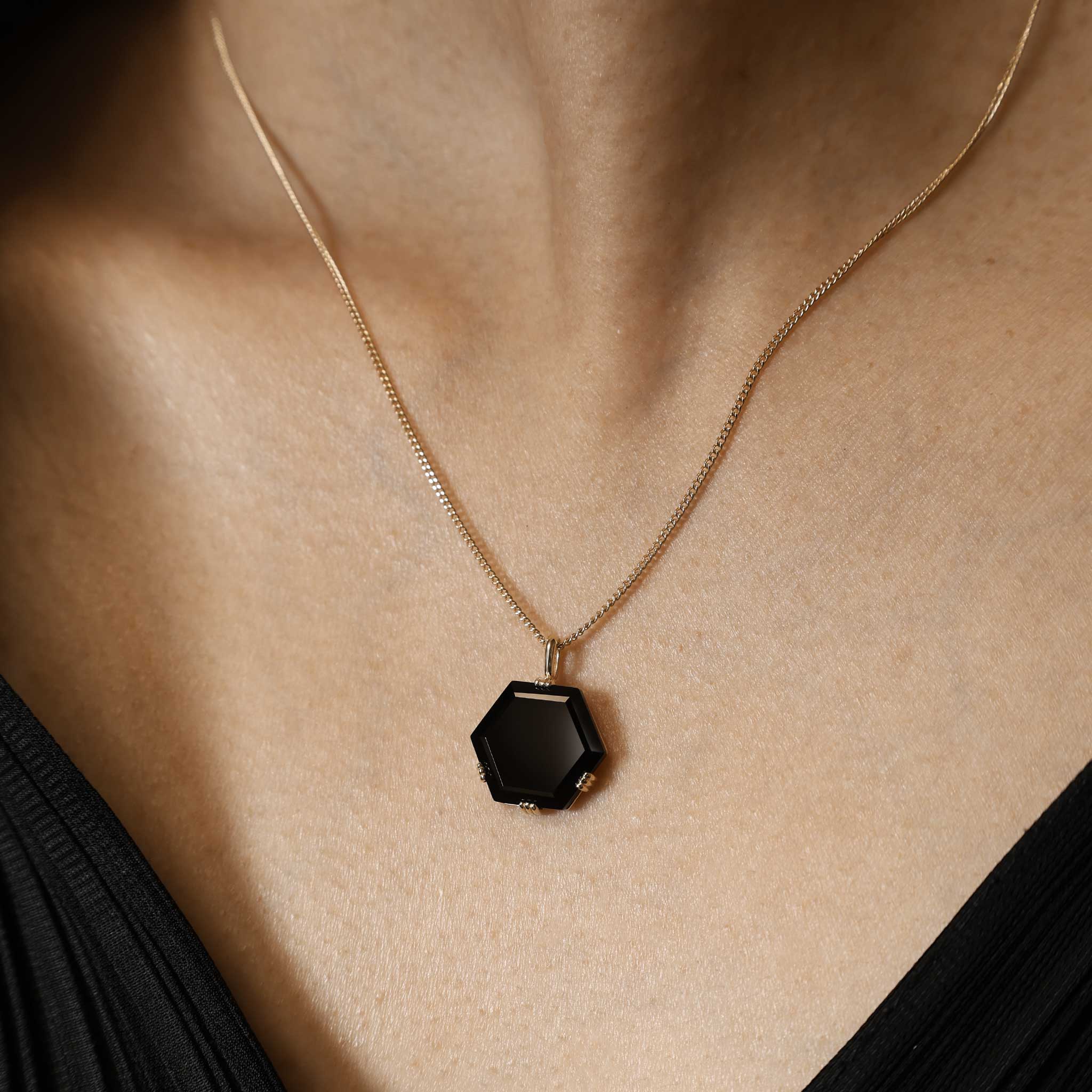 BEATTI Pendants Gold / Black Onyx BTP066 • Hexagon Gemstone Necklace Pendant BTP066 BTP066 • Hexagon Gemstone Necklace Pendant