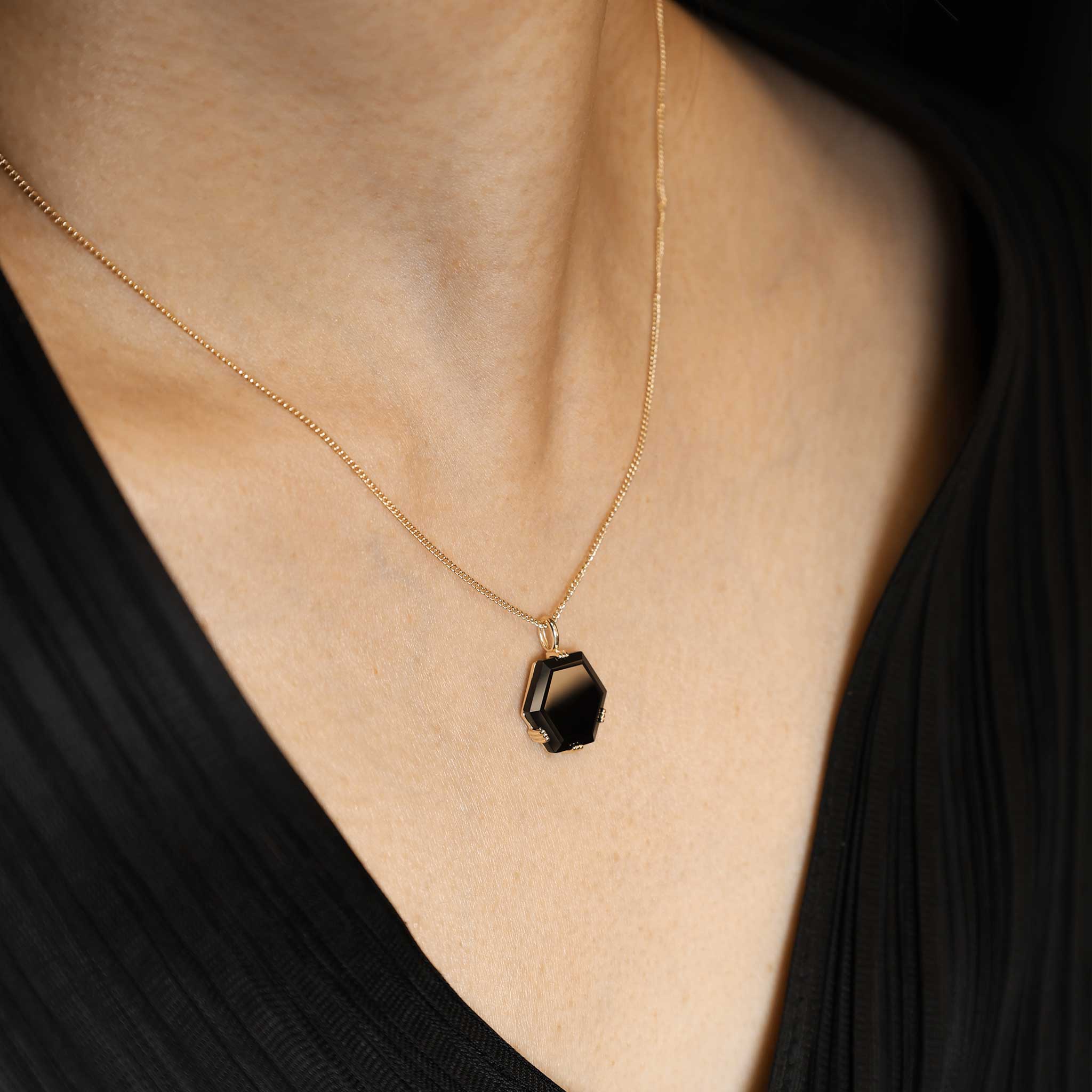 BEATTI Pendants Gold / Black Onyx BTP066 • Hexagon Gemstone Necklace Pendant BTP066 BTP066 • Hexagon Gemstone Necklace Pendant