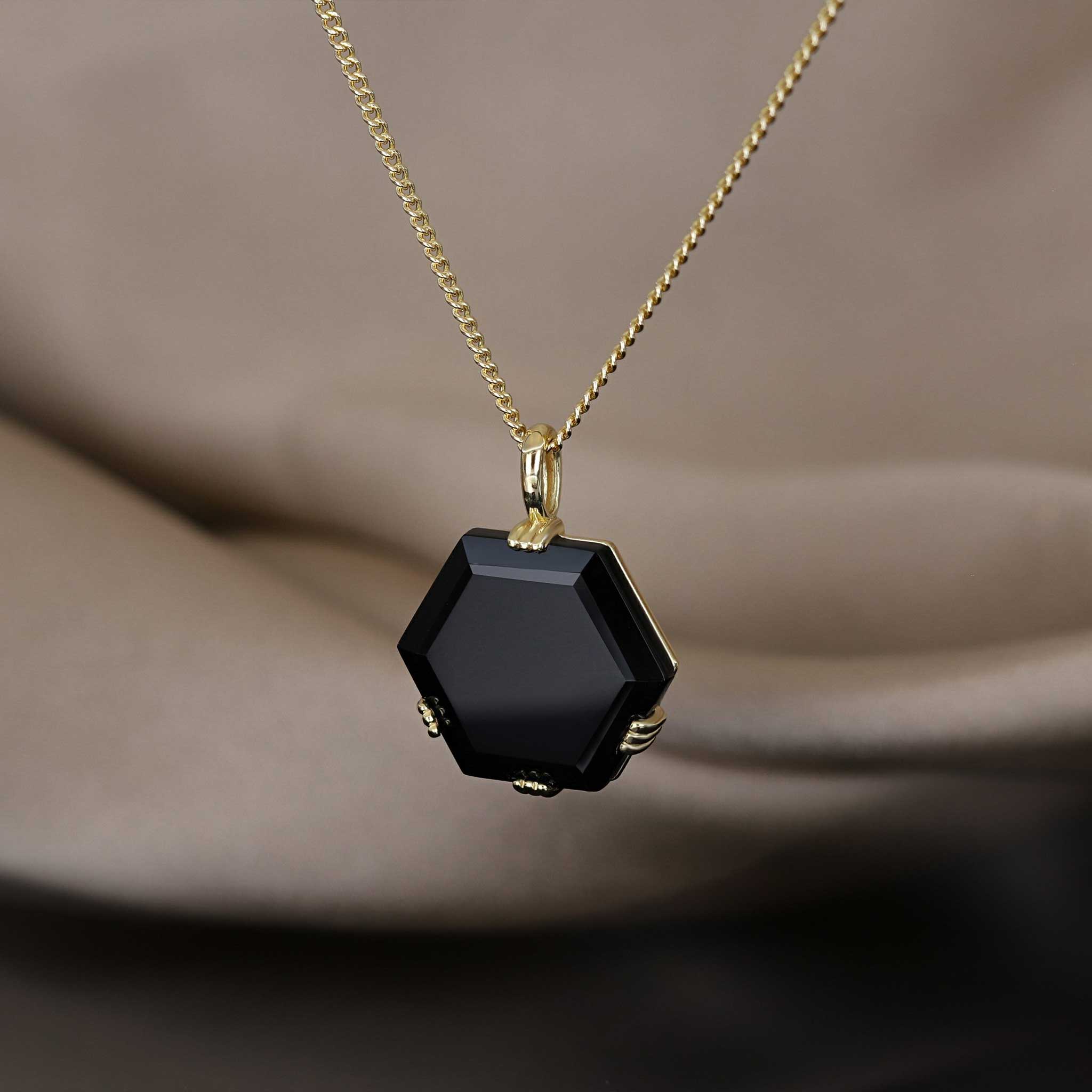 BEATTI Pendants Gold / Black Onyx BTP066 • Hexagon Gemstone Necklace Pendant BTP062 BTP066 • Hexagon Gemstone Necklace Pendant
