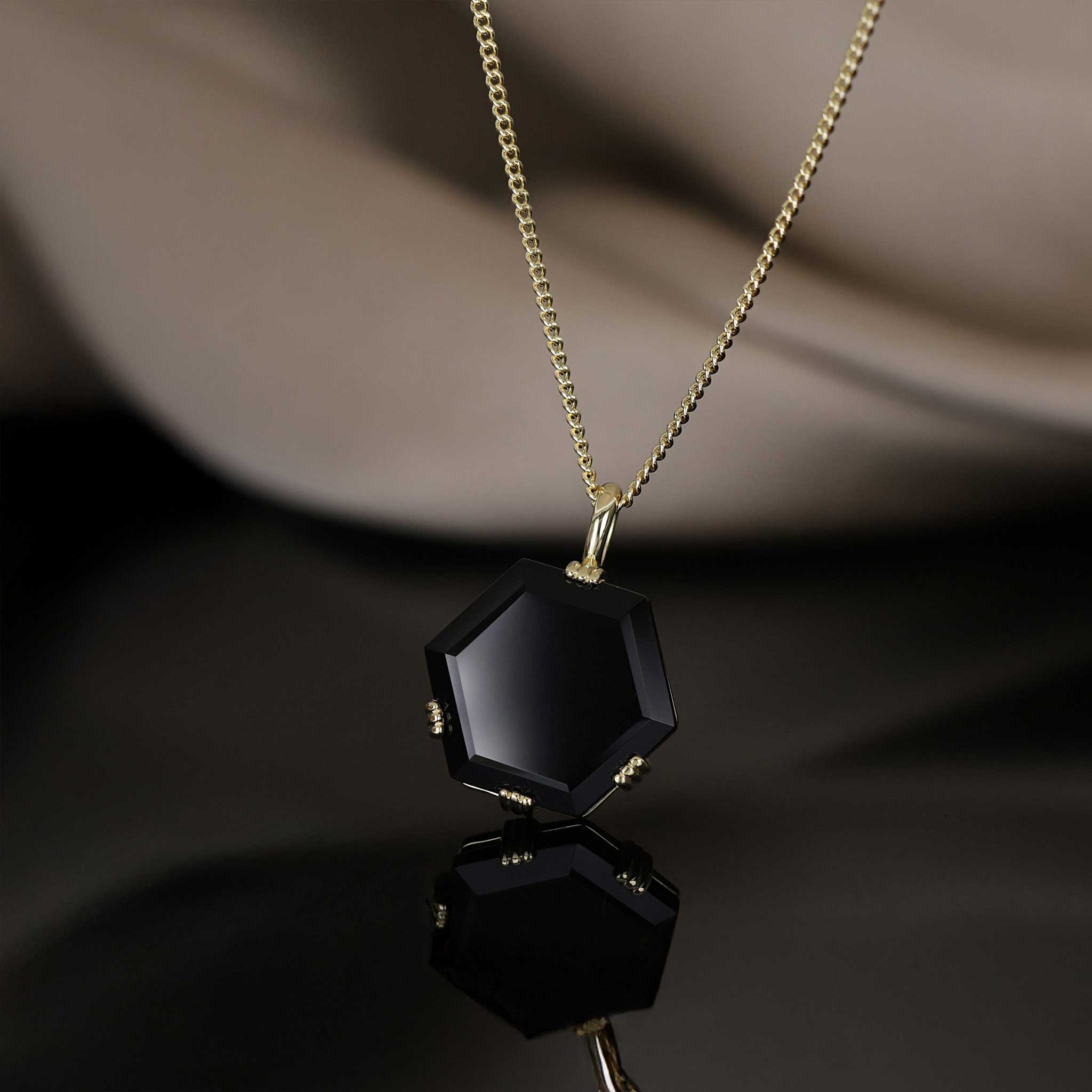 BEATTI Pendants Gold / Black Onyx BTP066 • Hexagon Gemstone Necklace Pendant BTP062 BTP066 • Hexagon Gemstone Necklace Pendant