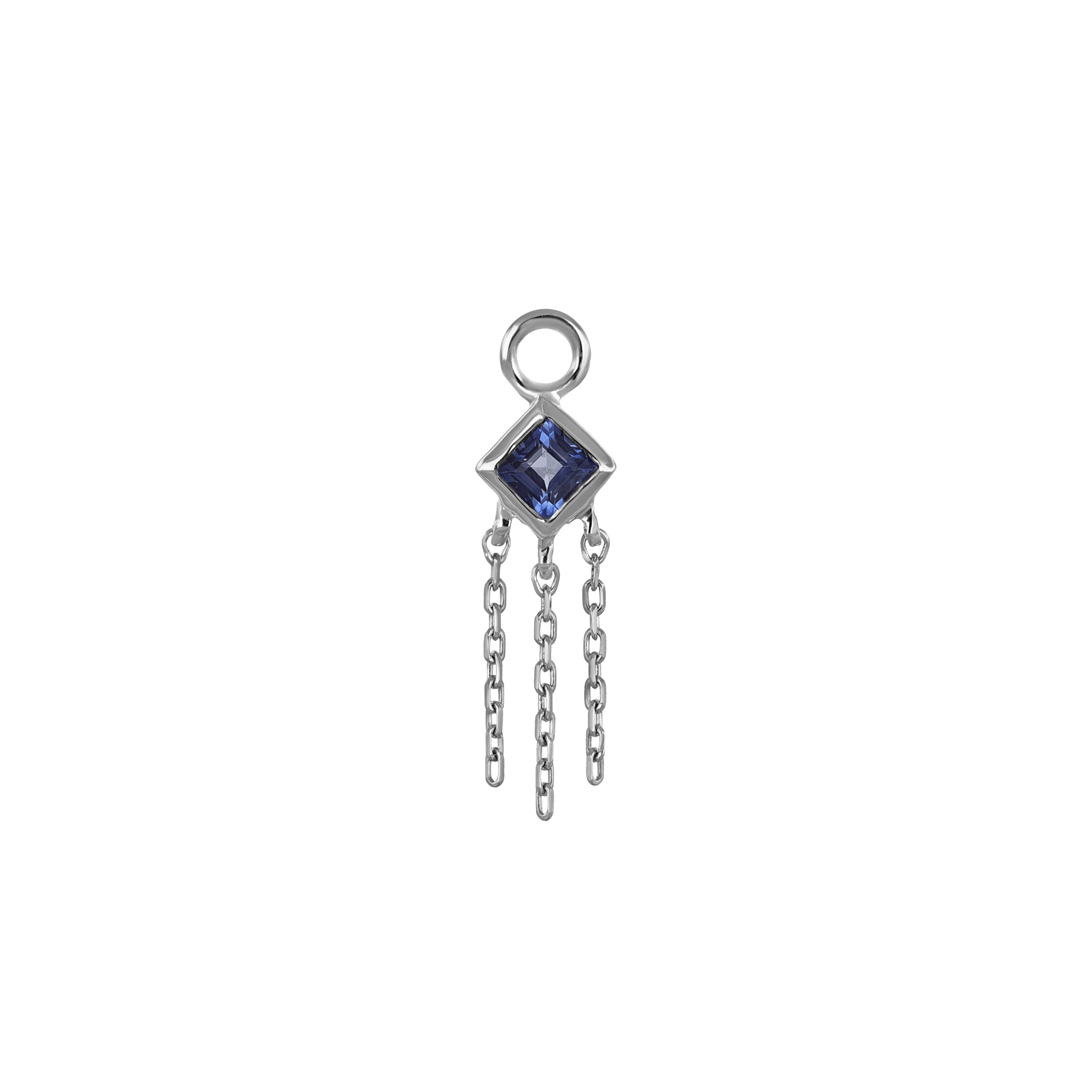 BEATTI Charms White Gold / Sapphire Neo · 14K Gold Princess Cut Gemstone with Chain Tassel Hoop Charm BTPG014A Neo · 14K Gold Princess Cut Gemstone with Chain Tassel Hoop Charm