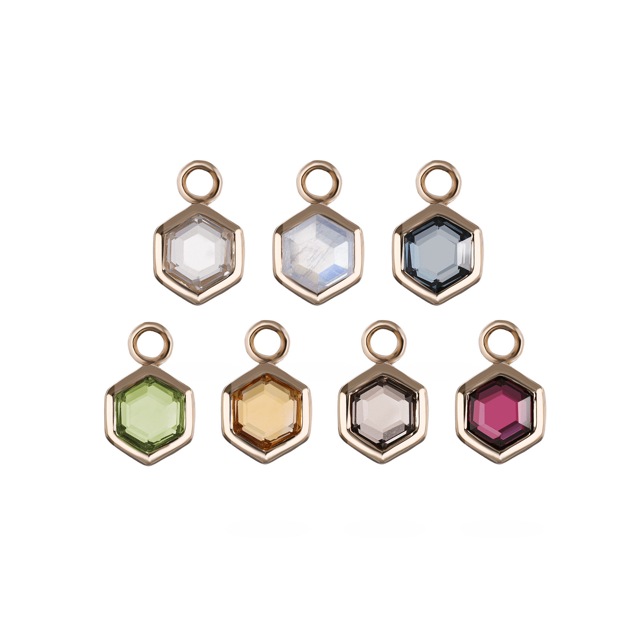 Ela • 14K Gold Hexagon Gemstone Hoop Charm