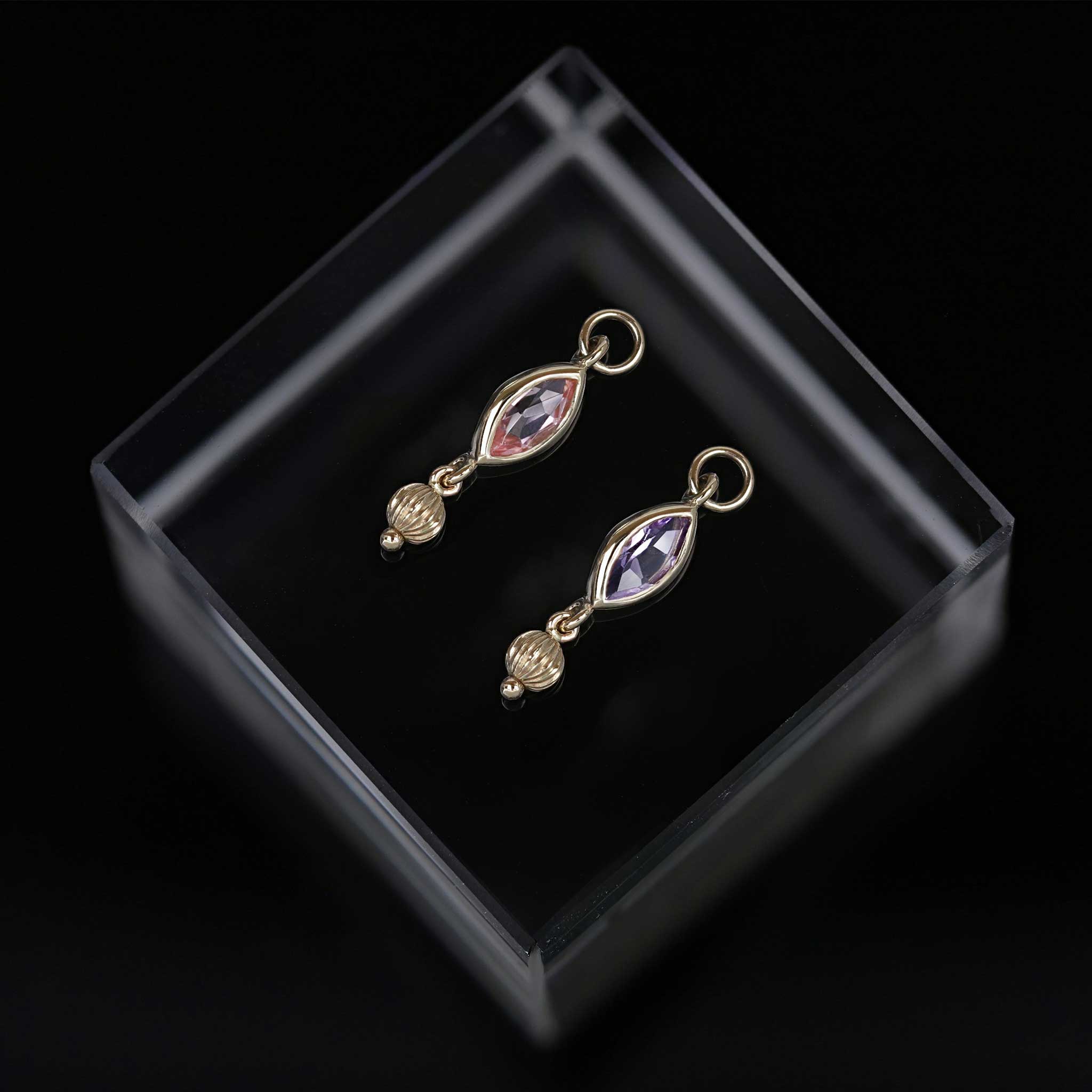 BEATTI Charms BTPG084 • Gemstone Marquise Textured Ball Charm BTPG084 • Gemstone Marquise Textured Ball Charm