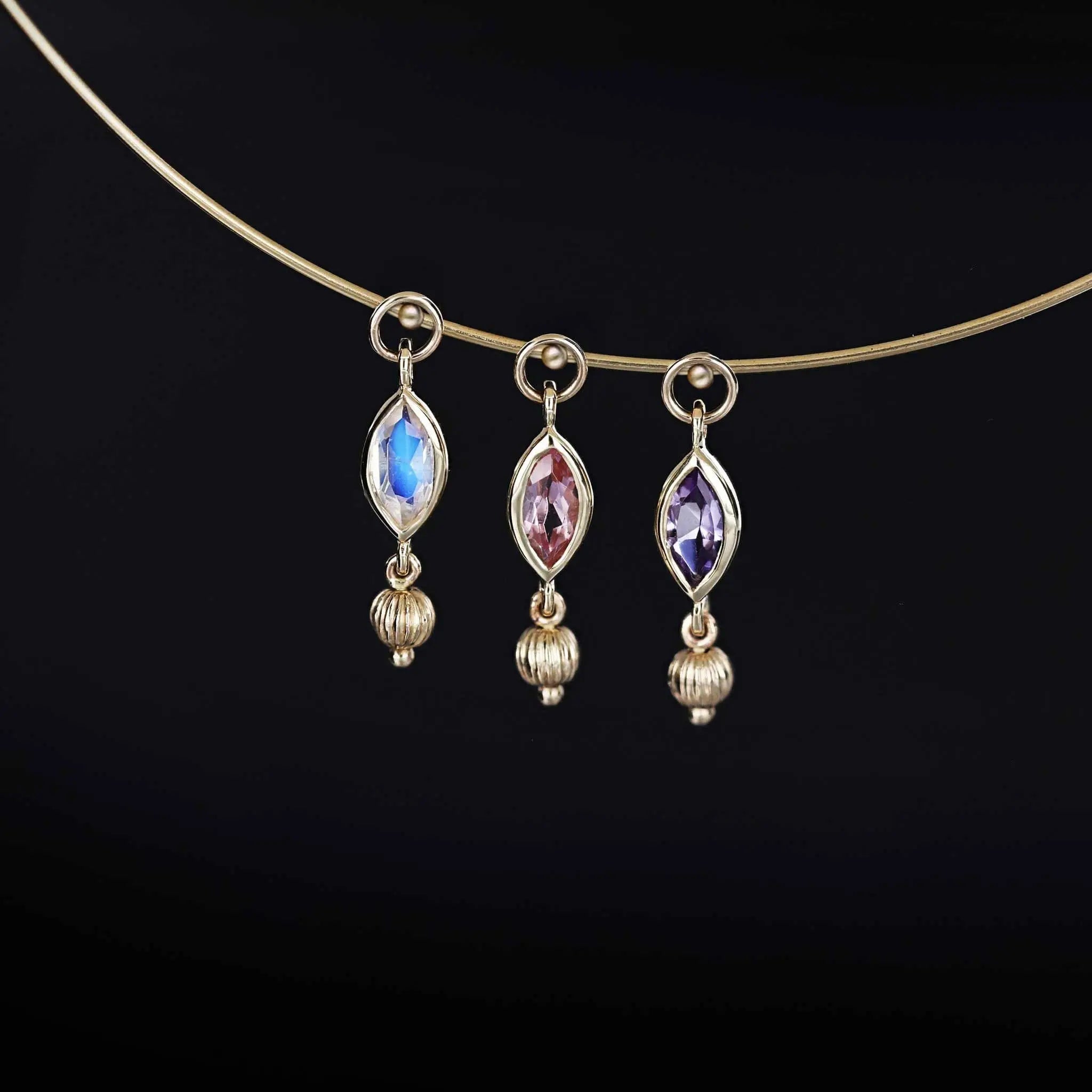 BEATTI Charms BTPG084 • Gemstone Marquise Textured Ball Charm BTPG084 • Gemstone Marquise Textured Ball Charm