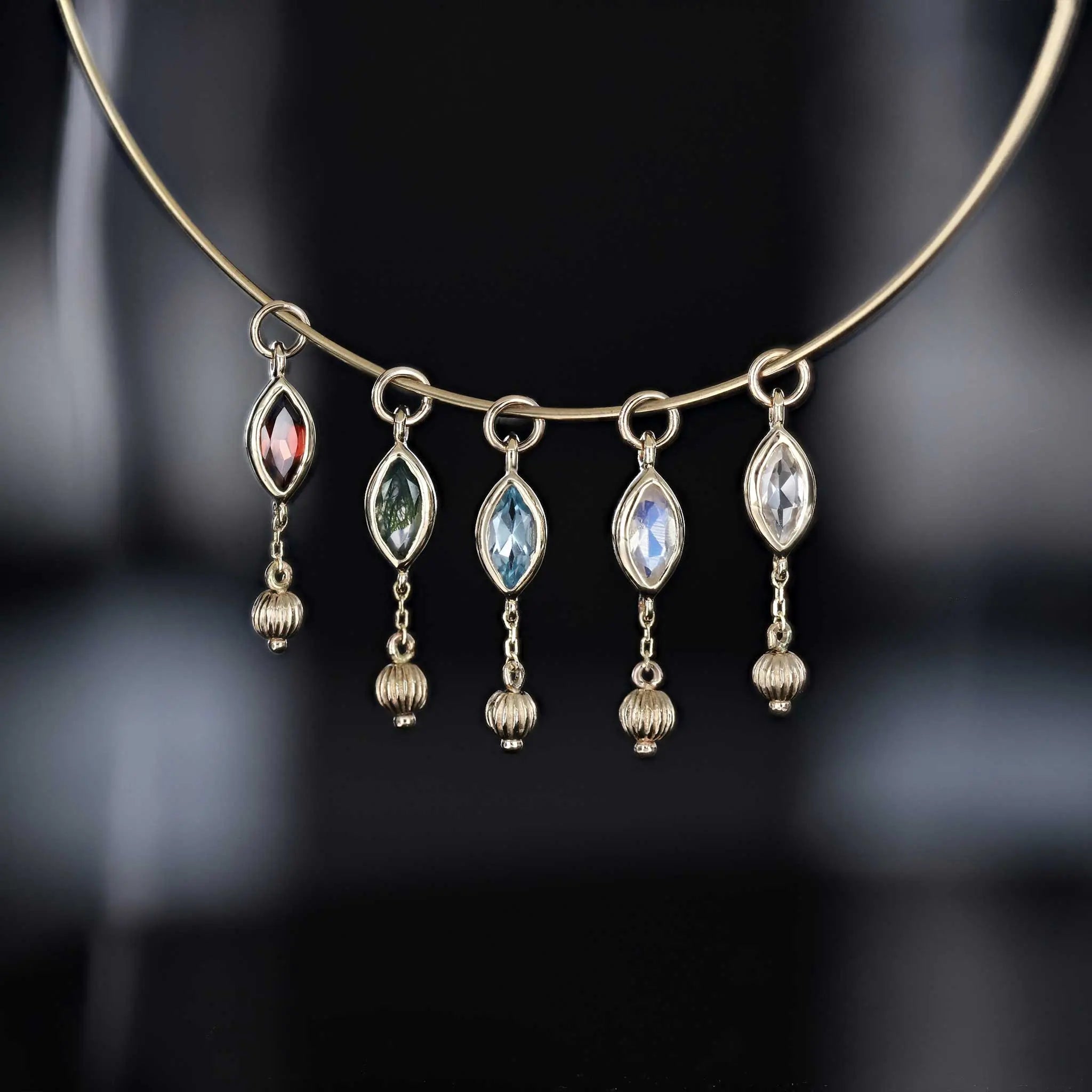 BEATTI Charms BTPG090 • Gemstone Marquise Textured Ball Charm BTPG090 • Gemstone Marquise Textured Ball Charm