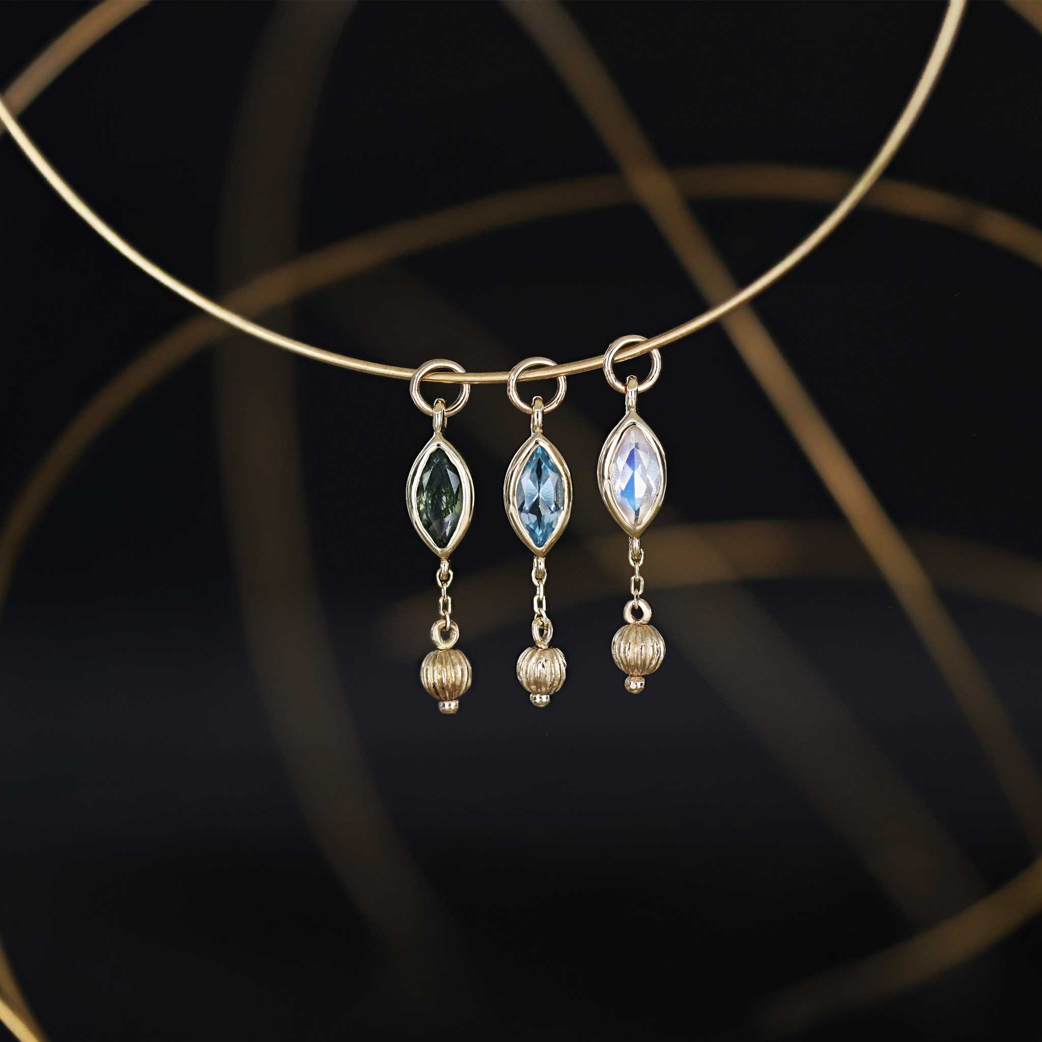 BEATTI Charms BTPG090 • Gemstone Marquise Textured Ball Charm BTPG090 • Gemstone Marquise Textured Ball Charm