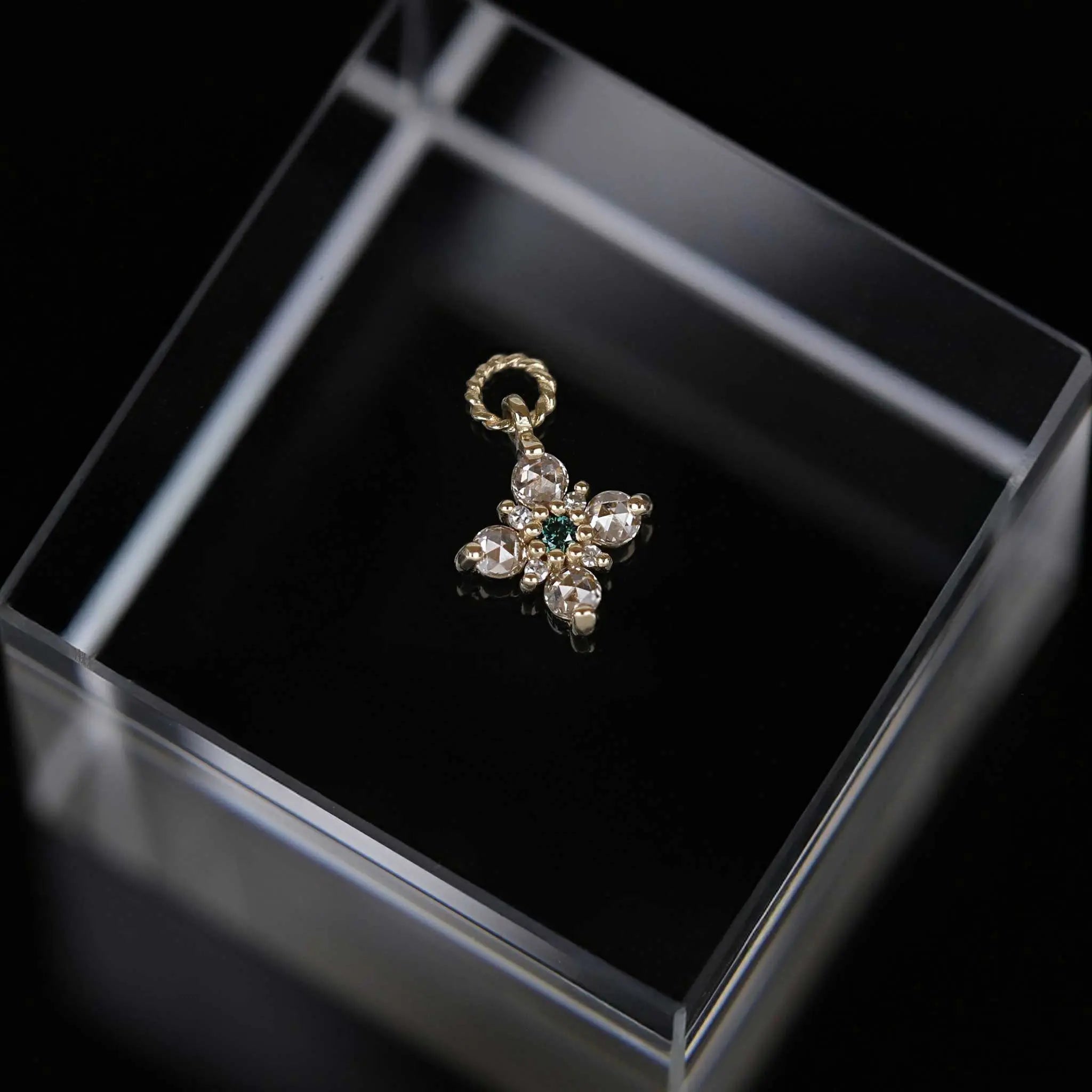 BEATTI Charms Gold / Brown Diamond Flora • Rose Cut Brown Diamonds Hoop Charm BTPG104 BD Flora • Rose Cut Brown Diamonds Hoop Charm