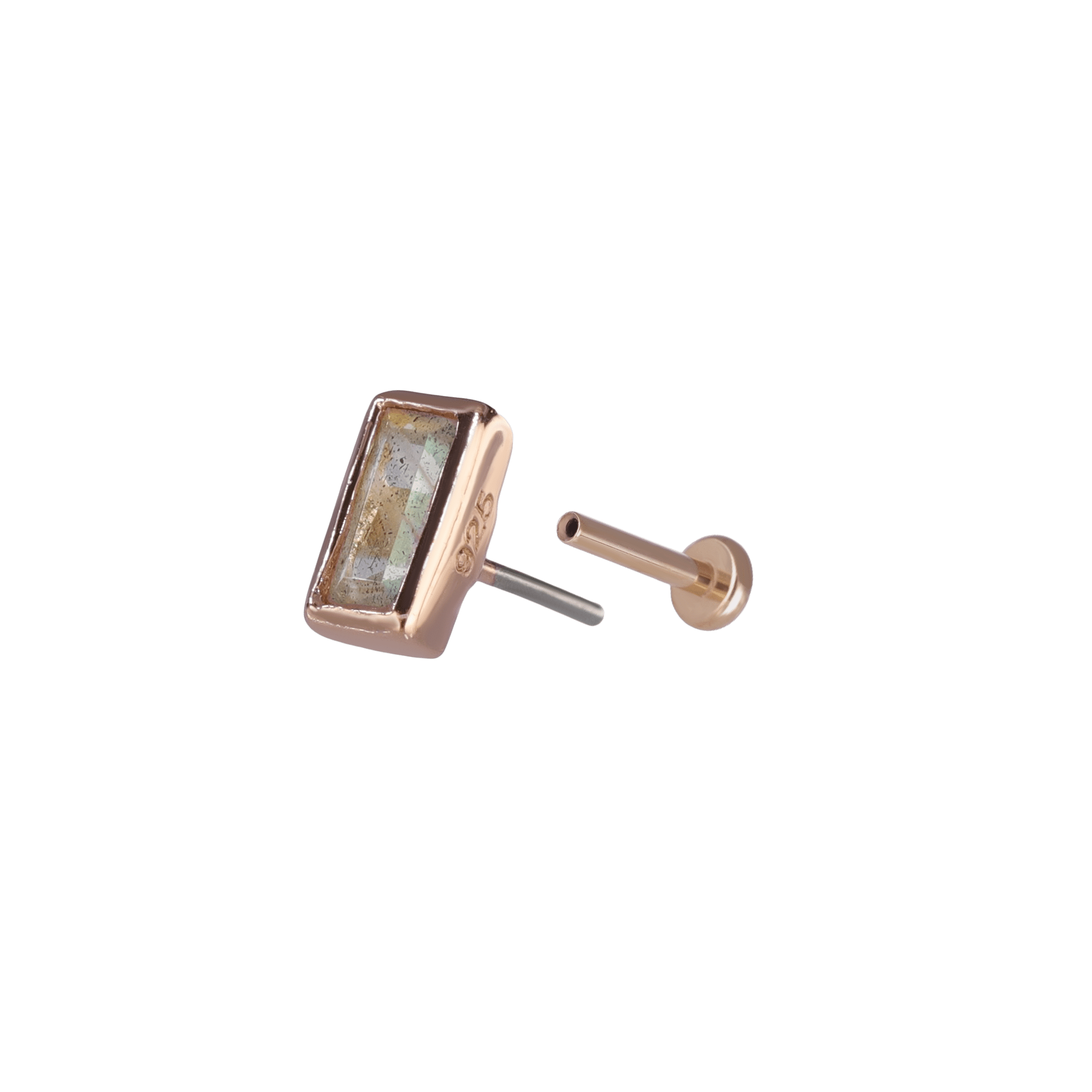 BEATTI Threadless Ends Rose Gold / Labradorite Monik • Natural Gemstone Flat Back Earring BTPR030 Monik • Natural Gemstone Flat Back Earring