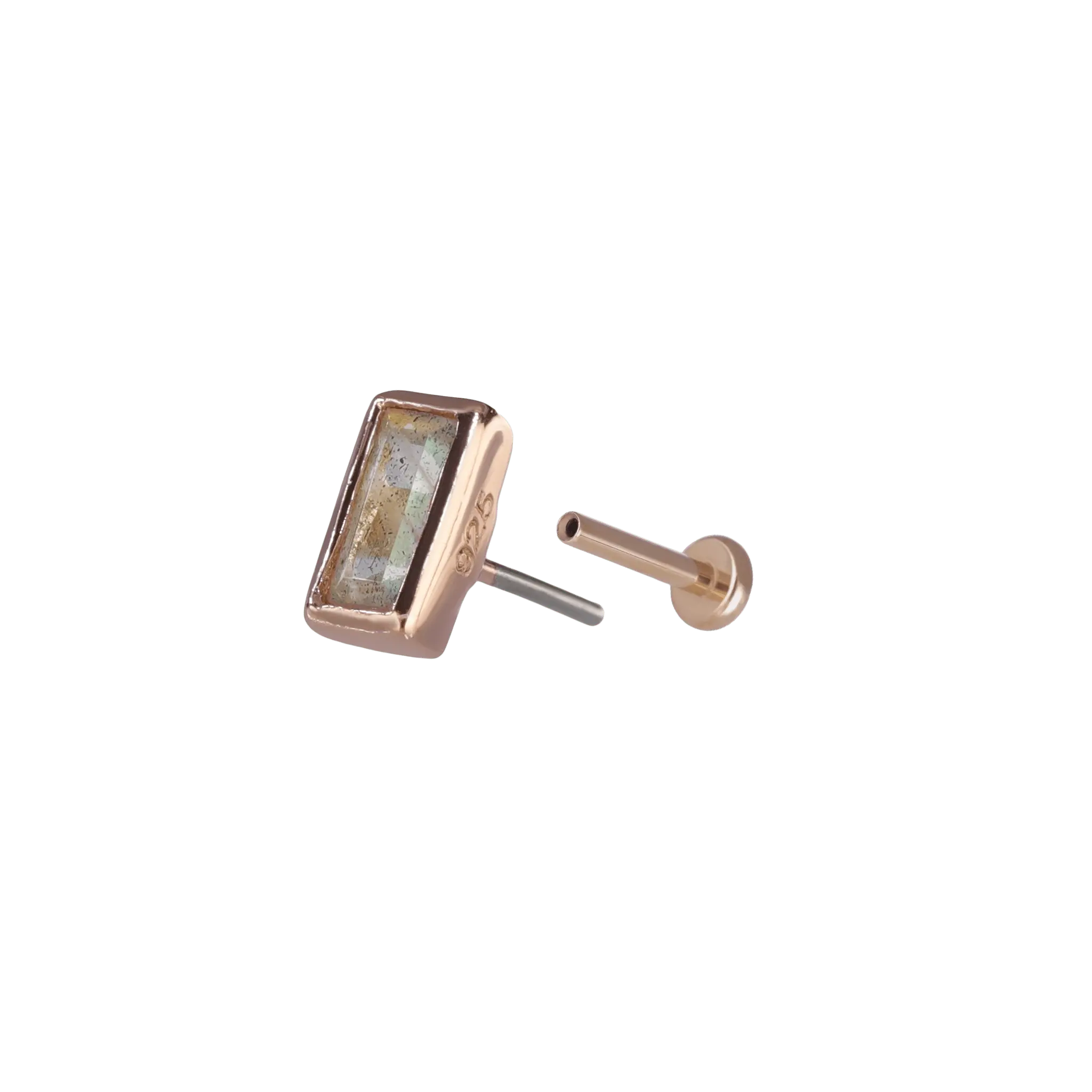 BEATTI Threadless Ends Rose Gold / Labradorite Monik • Natural Gemstone Flat Back Earring BTPR030 Monik • Natural Gemstone Flat Back Earring
