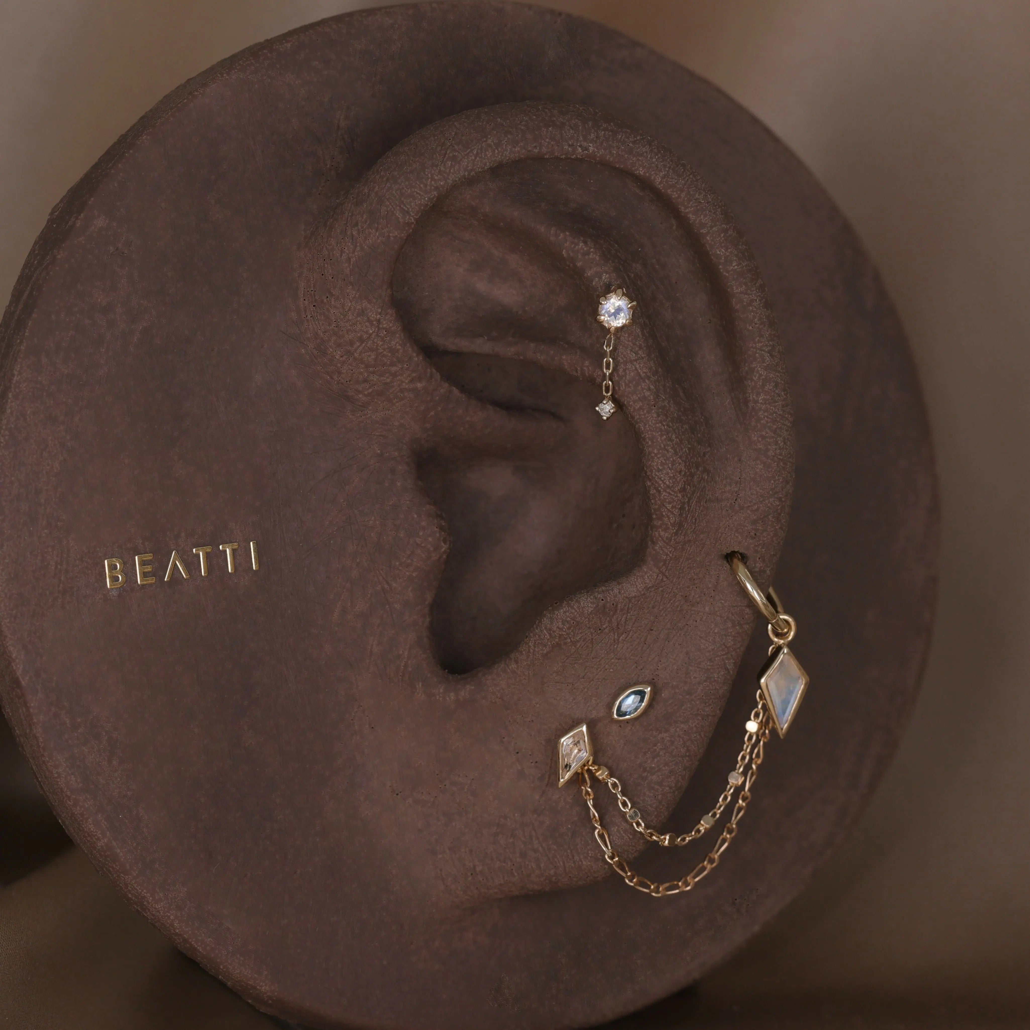 Starfall • Moonstone Black Labradorite Diamond Threadless Push Pin stud - BEATTI