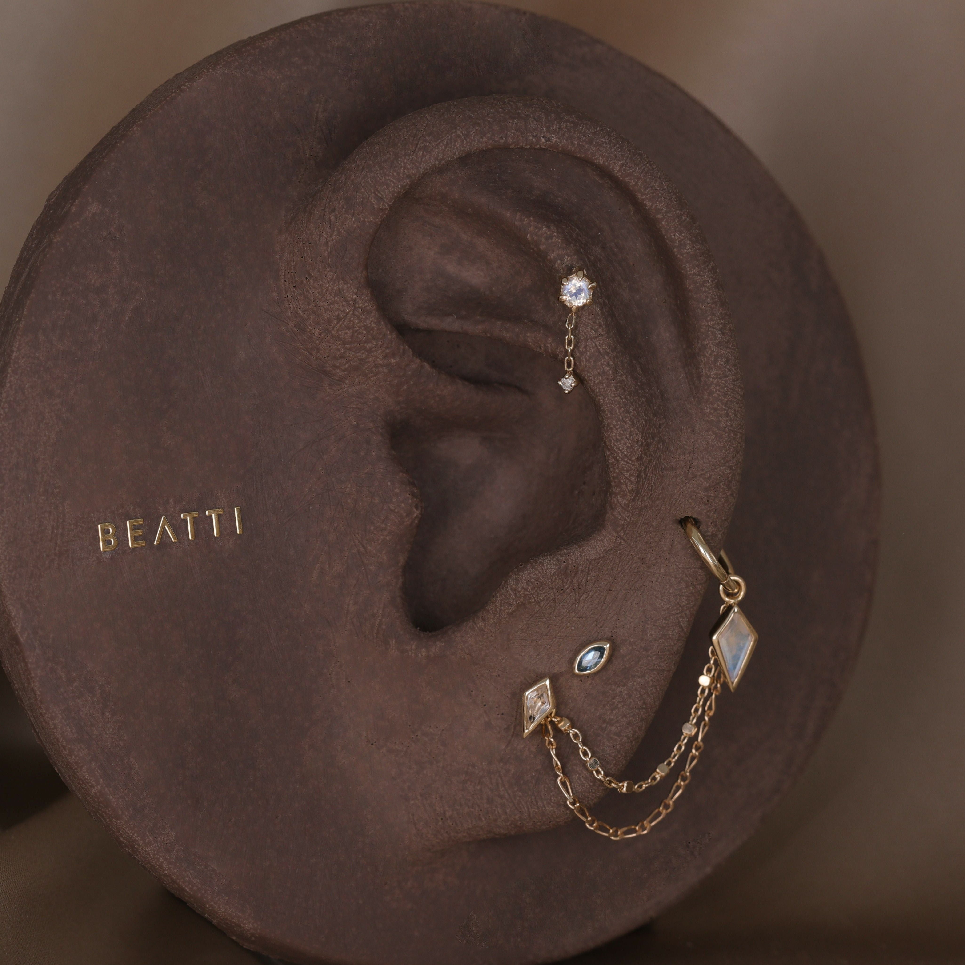 Starfall • Moonstone Black Labradorite Diamond Threadless Push Pin stud - BEATTI