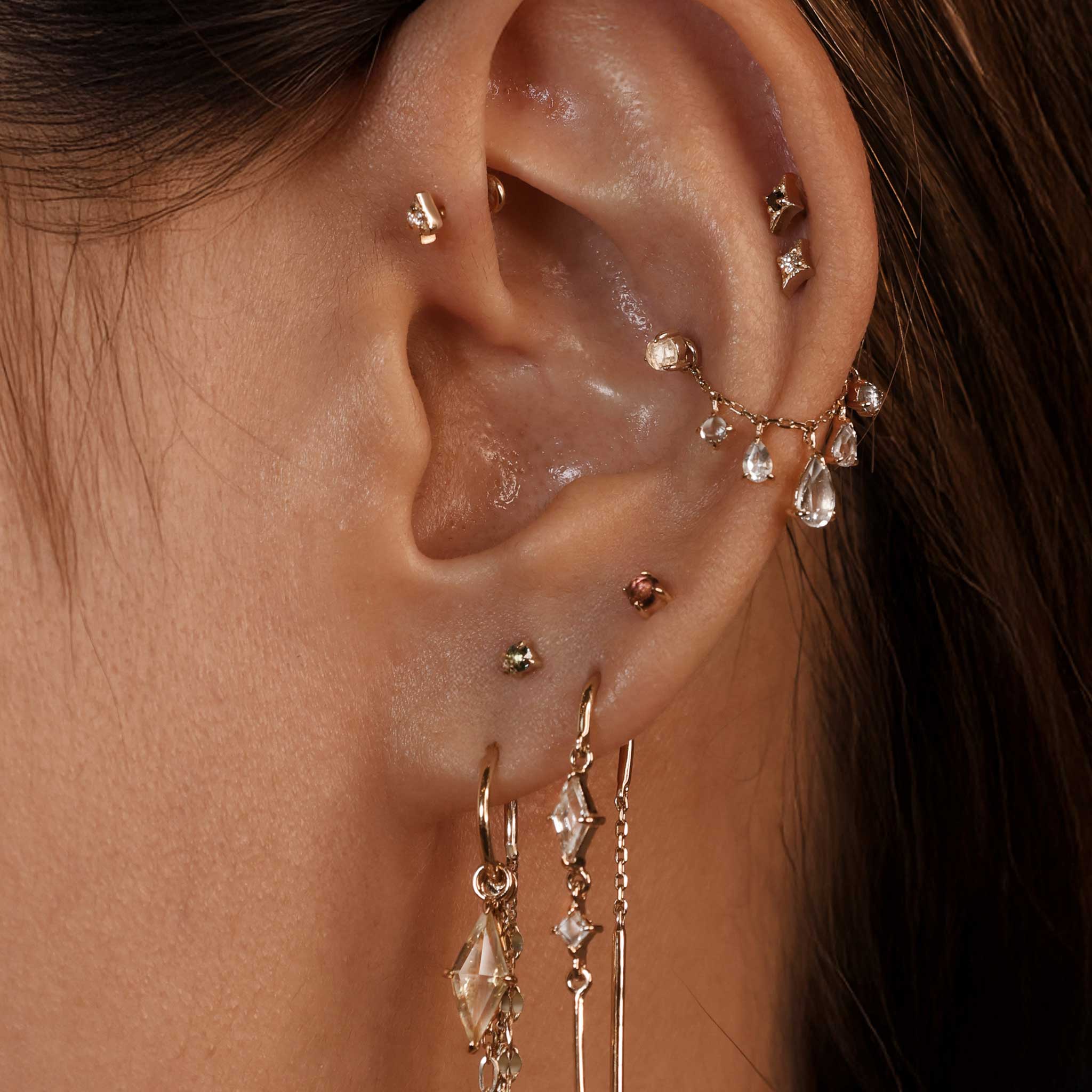 BEATTI Threadless Ends 2mm Rose Cut Diamond 3-Prong Flat Back Stud 2mm Rose Cut Diamond 3-Prong Flat Back Stud