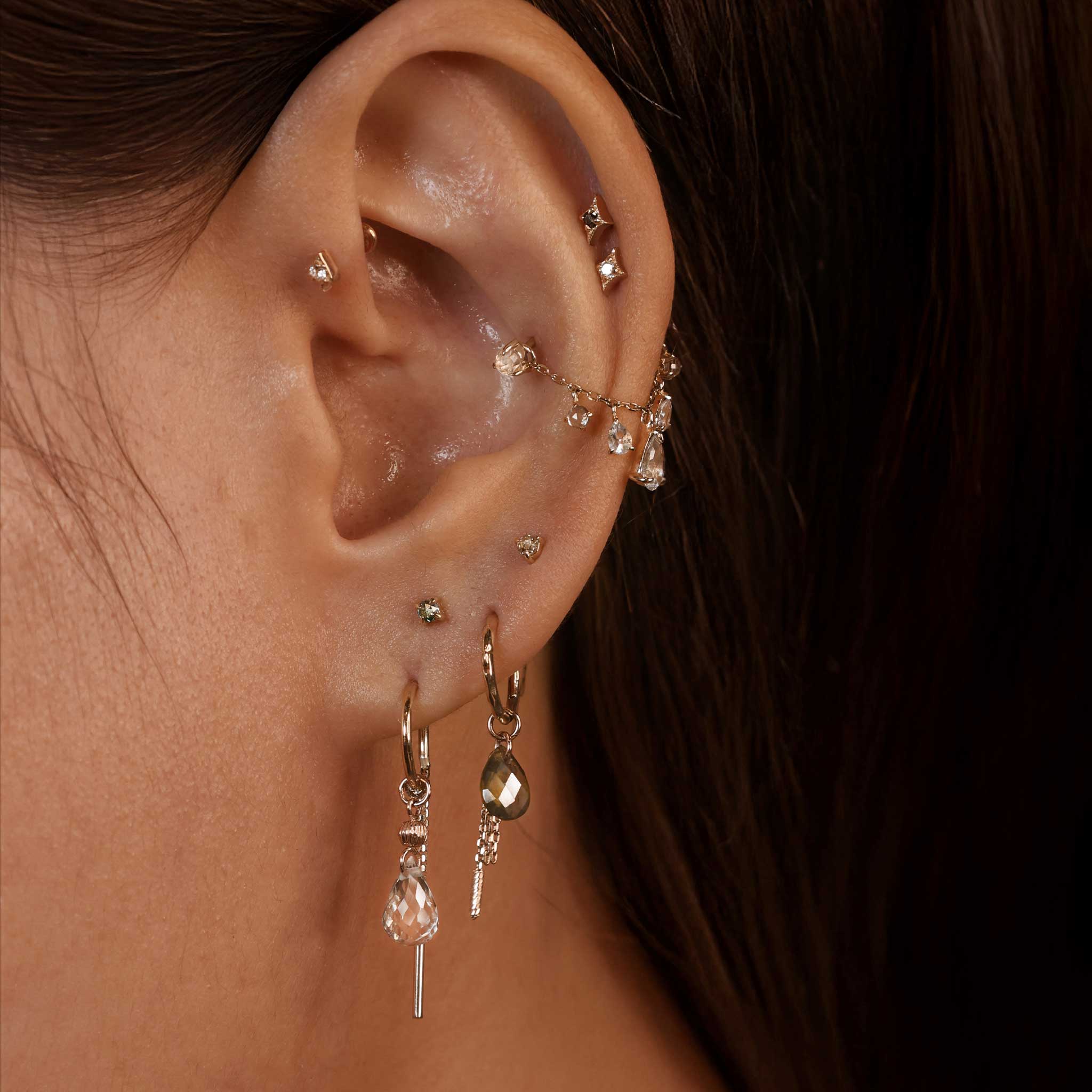 BEATTI Threadless Ends 2mm Rose Cut Diamond 3-Prong Flat Back Stud 2mm Rose Cut Diamond 3-Prong Flat Back Stud