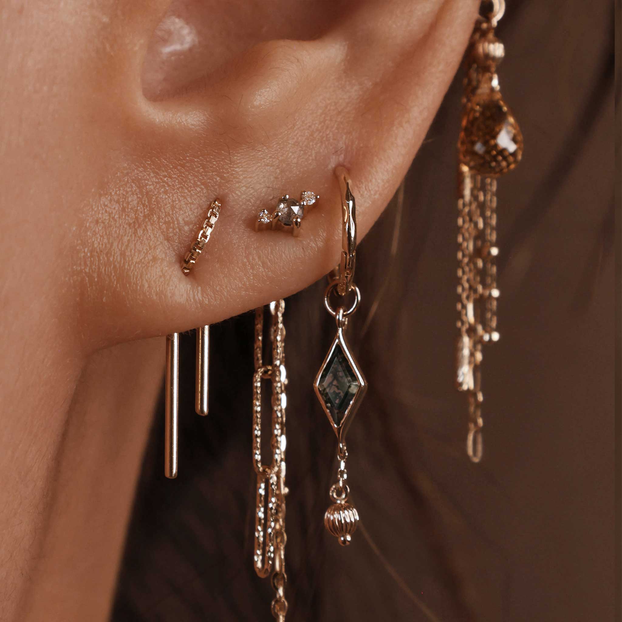 BEATTI Threadless Ends Astrid • Rose Cut Diamond Trio Flat Back Stud Astrid • Rose Cut Diamond Trio Flat Back Stud