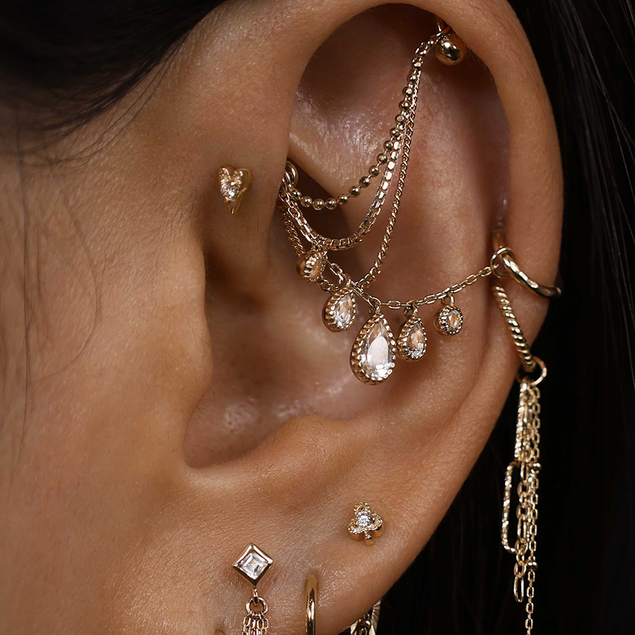 BEATTI Chain Attachments Gold / London Blue Topaz Colette • London Blue Topaz & Moonstone & Swiss Blue Topaz BTFG093 Dido Bead Charm Double Chain Attachment by BEATTI