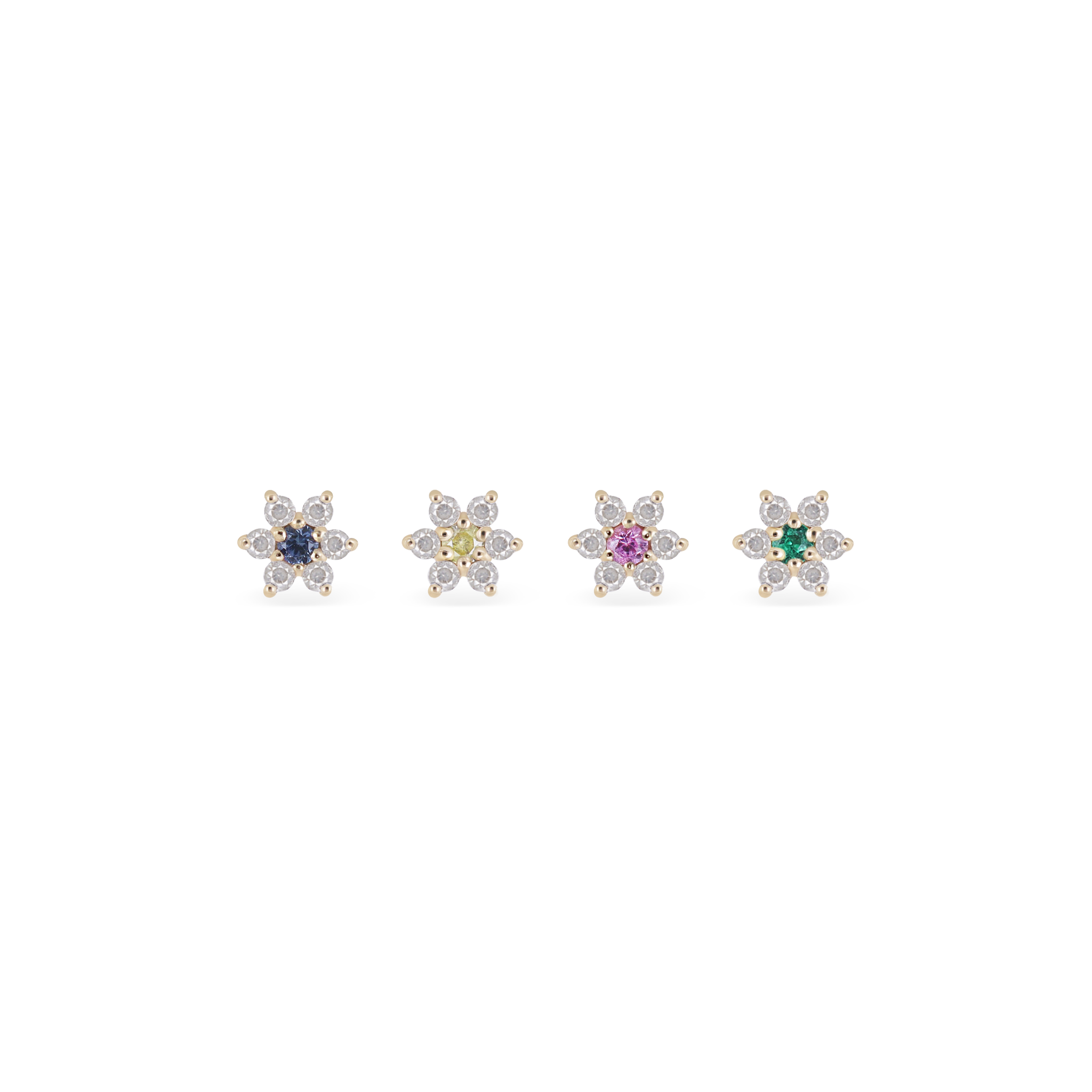 Blossom • Micro Gemstone & Icy Diamond Floral Flat Back Stud