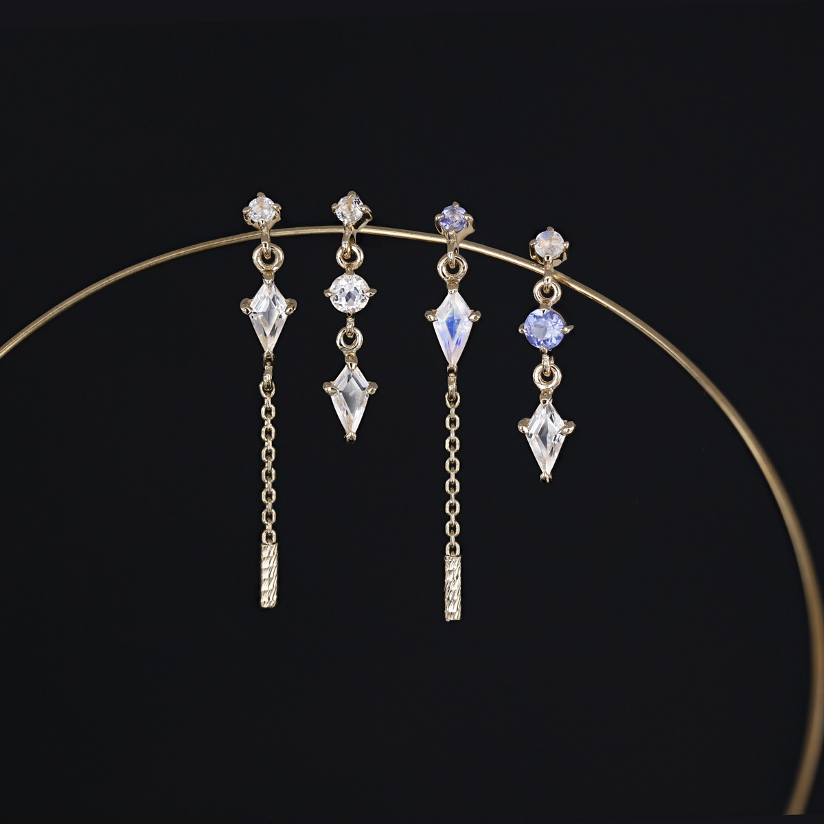 Aery • Kite Gemstone & Textured Gold Bar Drop Flat Back Stud