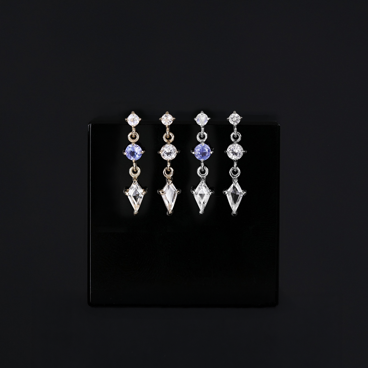 Dias • Triple Gemstone Kite Drop Flat Back Stud