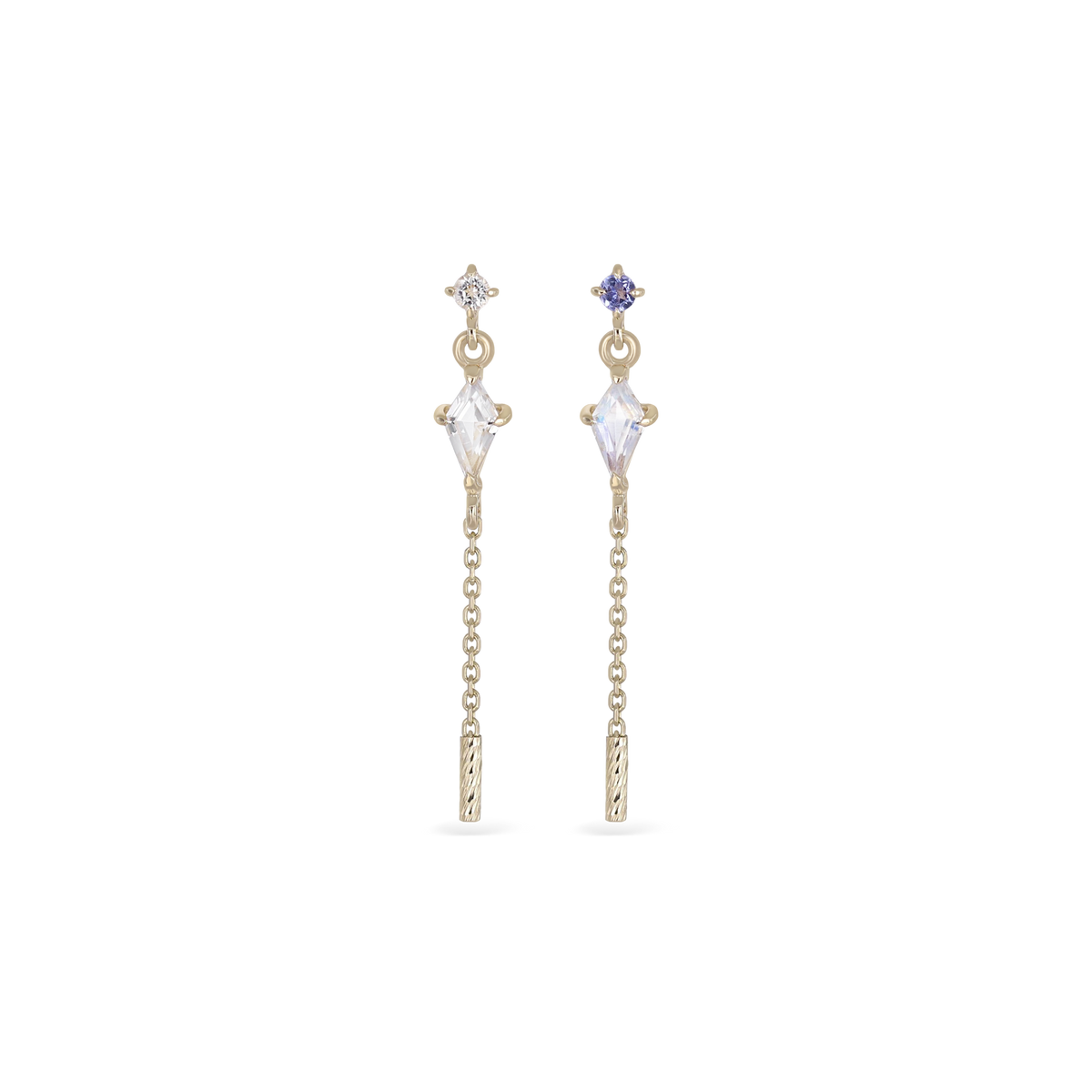 Aery • Kite Gemstone & Textured Gold Bar Drop Flat Back Stud