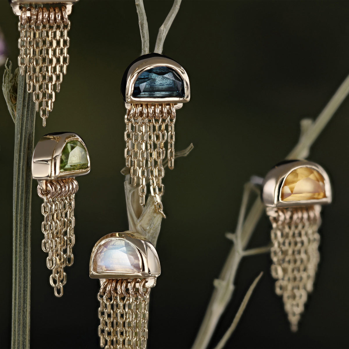 Moonjelly • Natural Gemstone Chain Tassel Flat Back Stud