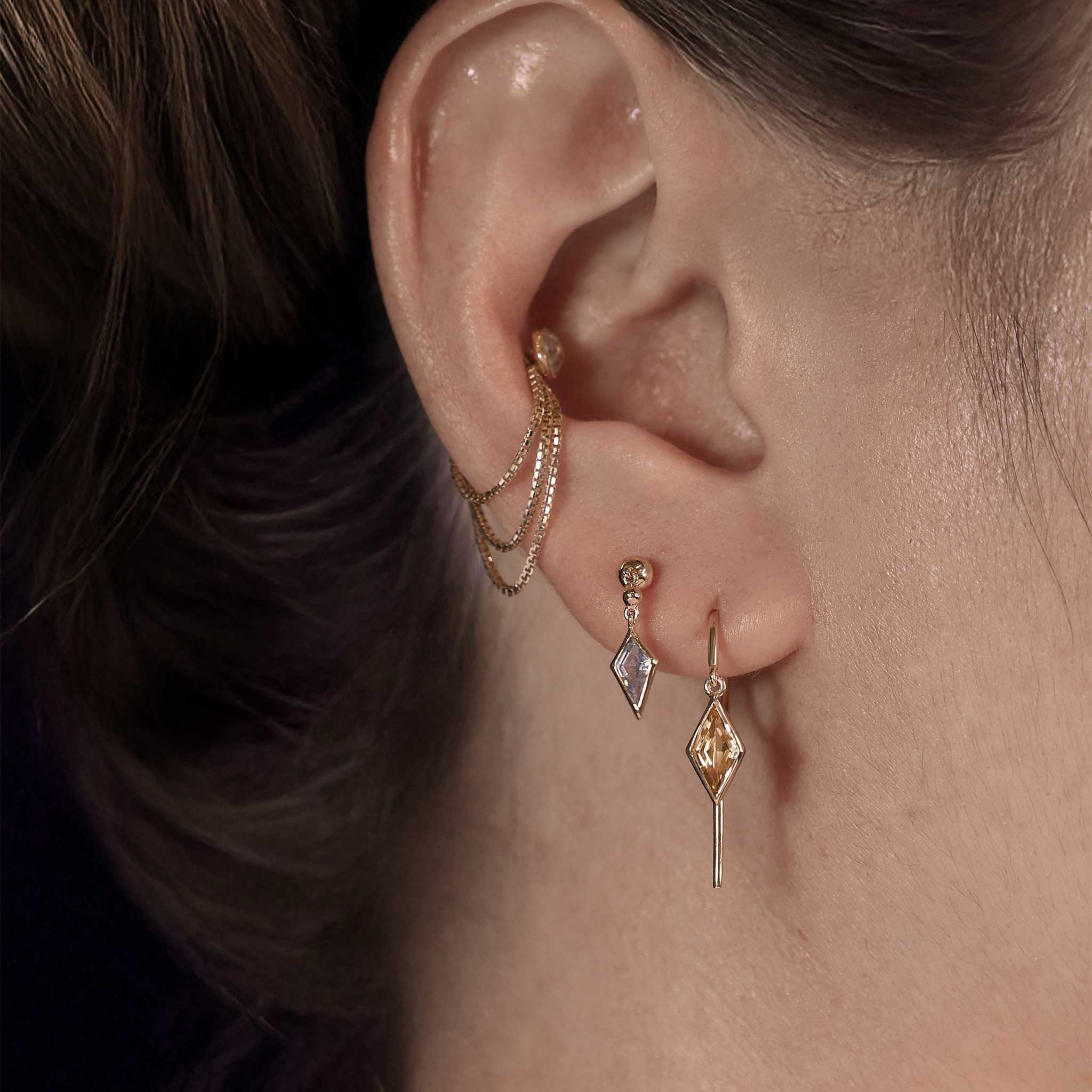 BEATTI Threaders Gold / Citrine BTE061 • Citrine Rhombus Gemstone Threader Hoop Earrings BTE061 BTE061 • Citrine Rhombus Gemstone Threader Hoop Earrings