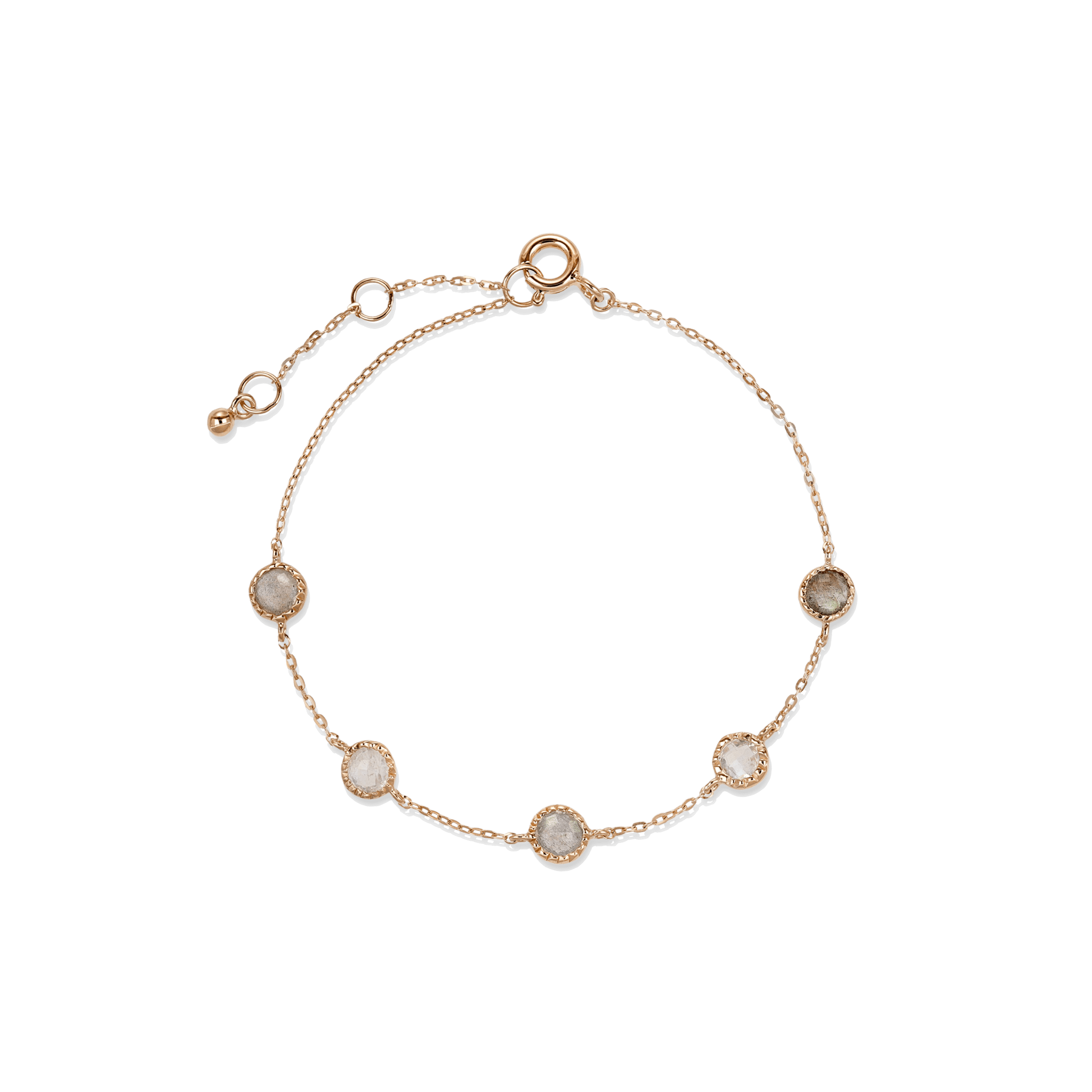 BEATTI Bracelet Rose Gold / Rainbow Moonstone + Labradorite Sample Sale • Round Rainbow Moonstone & Labradorite Bracelet YG RG SS25 SS25 BR 006 SV RG Sample Sale • Round Rainbow Moonstone & Labradorite Bracelet YG RG SS25