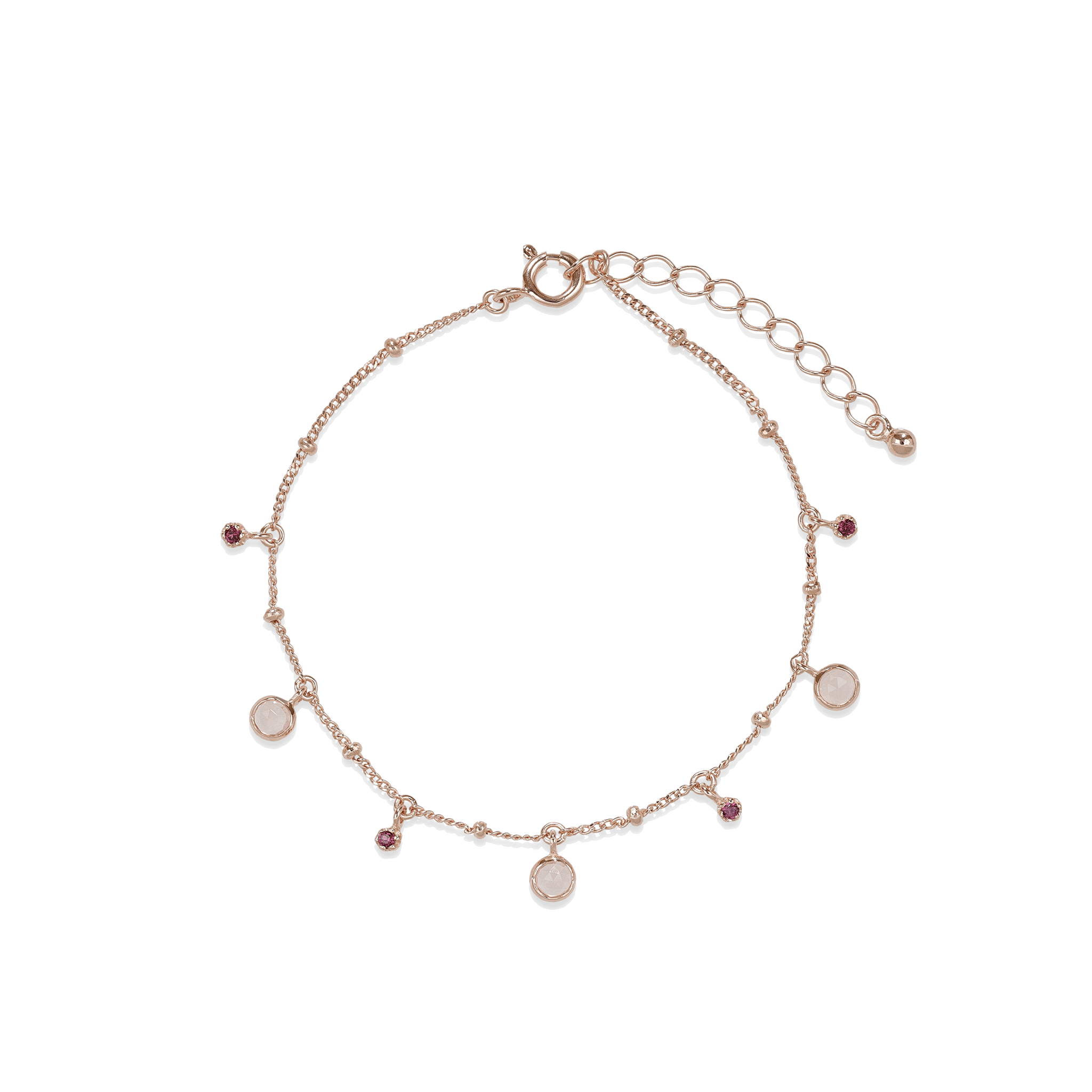 BEATTI Bracelet Rose Gold / Rhodolite Garnet + Rose Quartz Sample Sale • Round Gemstone Charm Bracelet RG SS25 SS25 BR 007 SV RG Sample Sale • Round Gemstone Charm Bracelet RG SS25