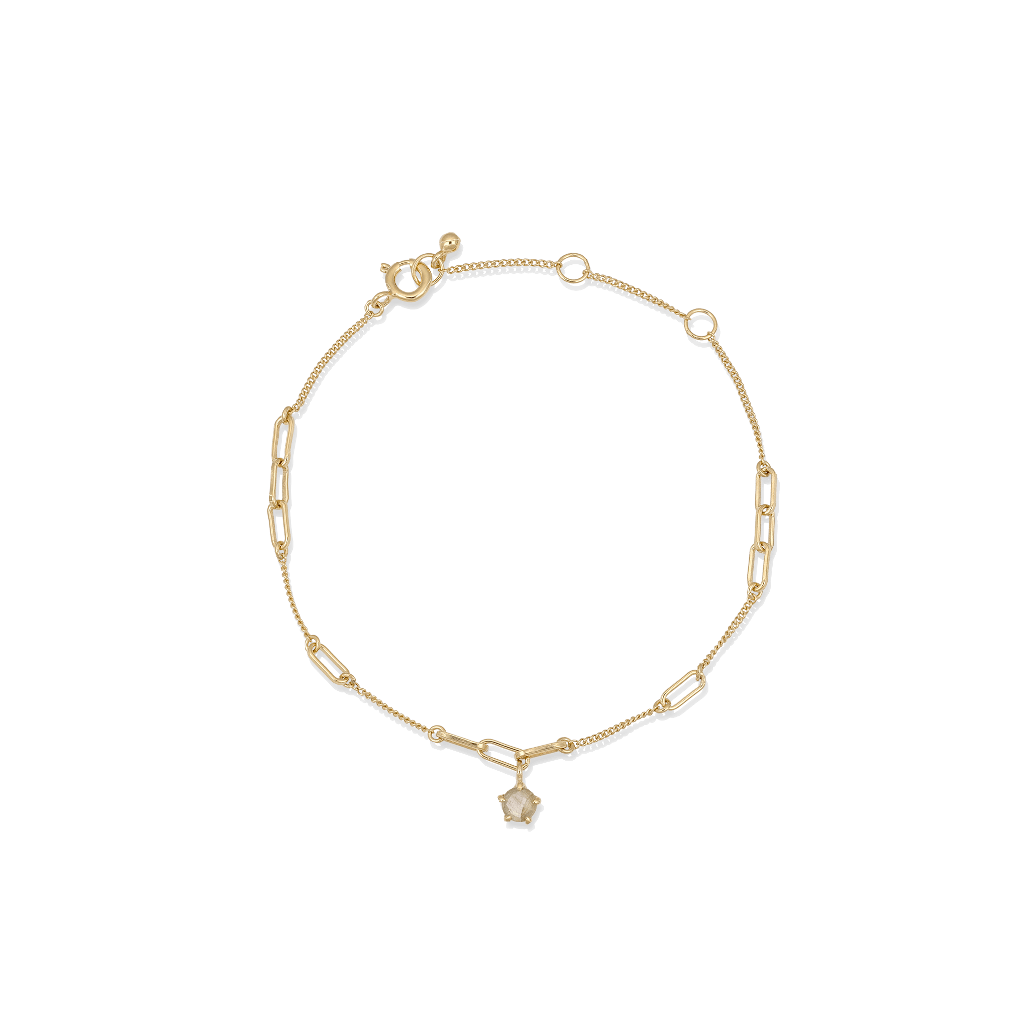 BEATTI Bracelet Gold / Labradorite Sample Sale • Hexagon Gem Charm Link Chain Bracelet YG SS25 SS25 BR 005 SV YG Sample Sale • Hexagon Gem Charm Link Chain Bracelet YG SS25