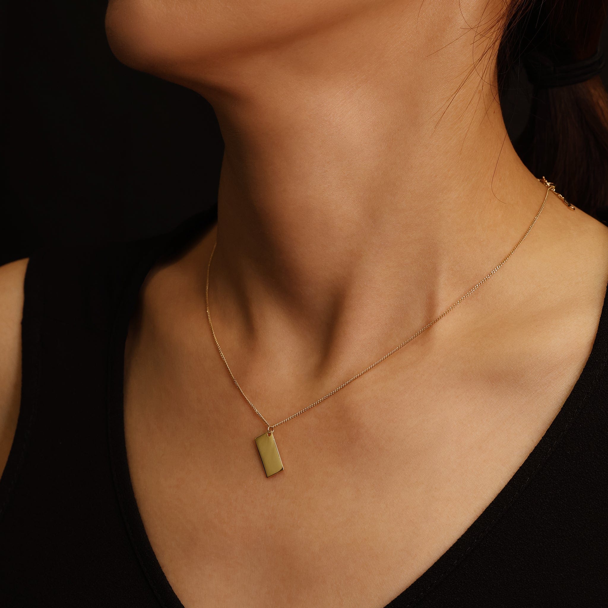 BEATTI Necklace Gold DR108 14K Gold Rectangle Bar Necklace DR108 DR108 14K Gold Rectangle Bar Necklace