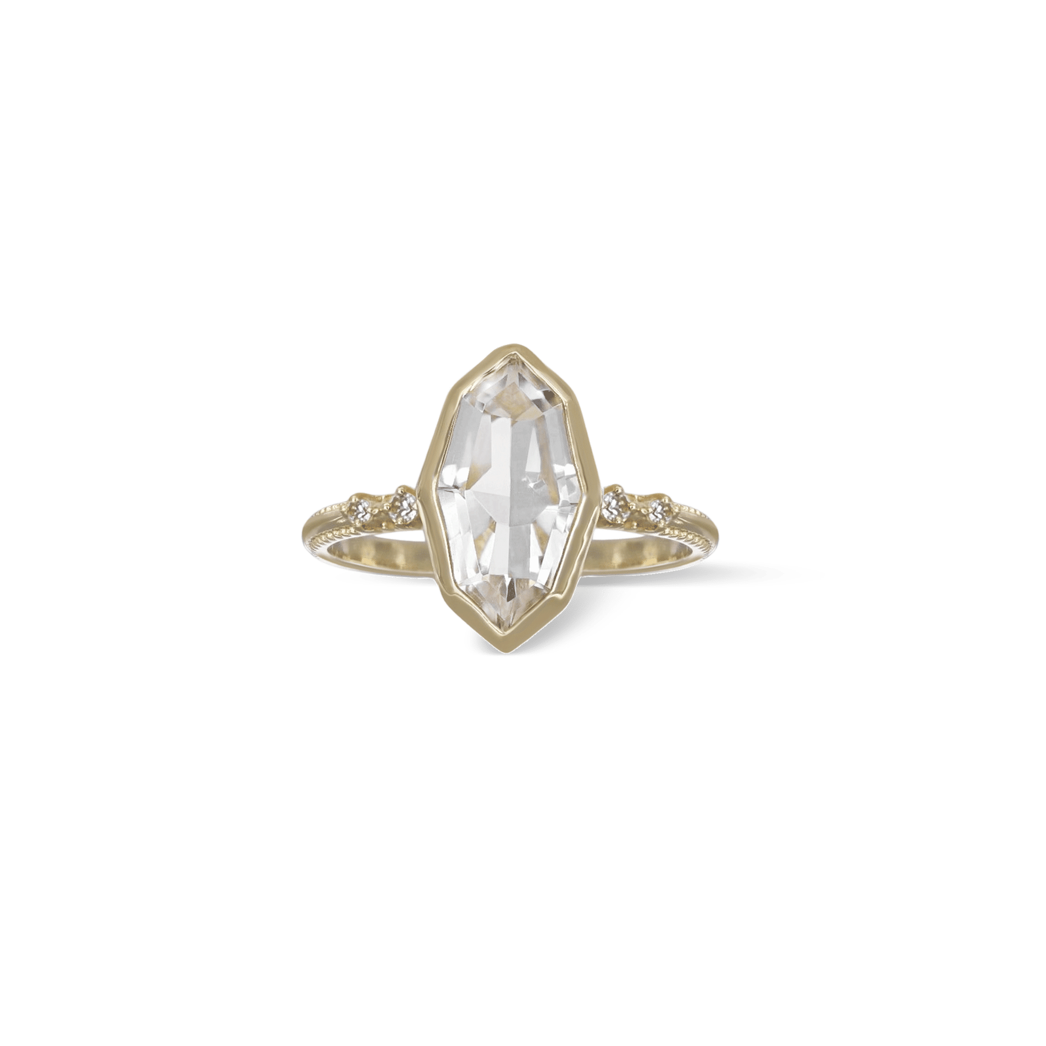 BEATTI Ring Dion • Emerald Cut Green Amethyst Ring Dion • Geometric Cut White Topaz Ring