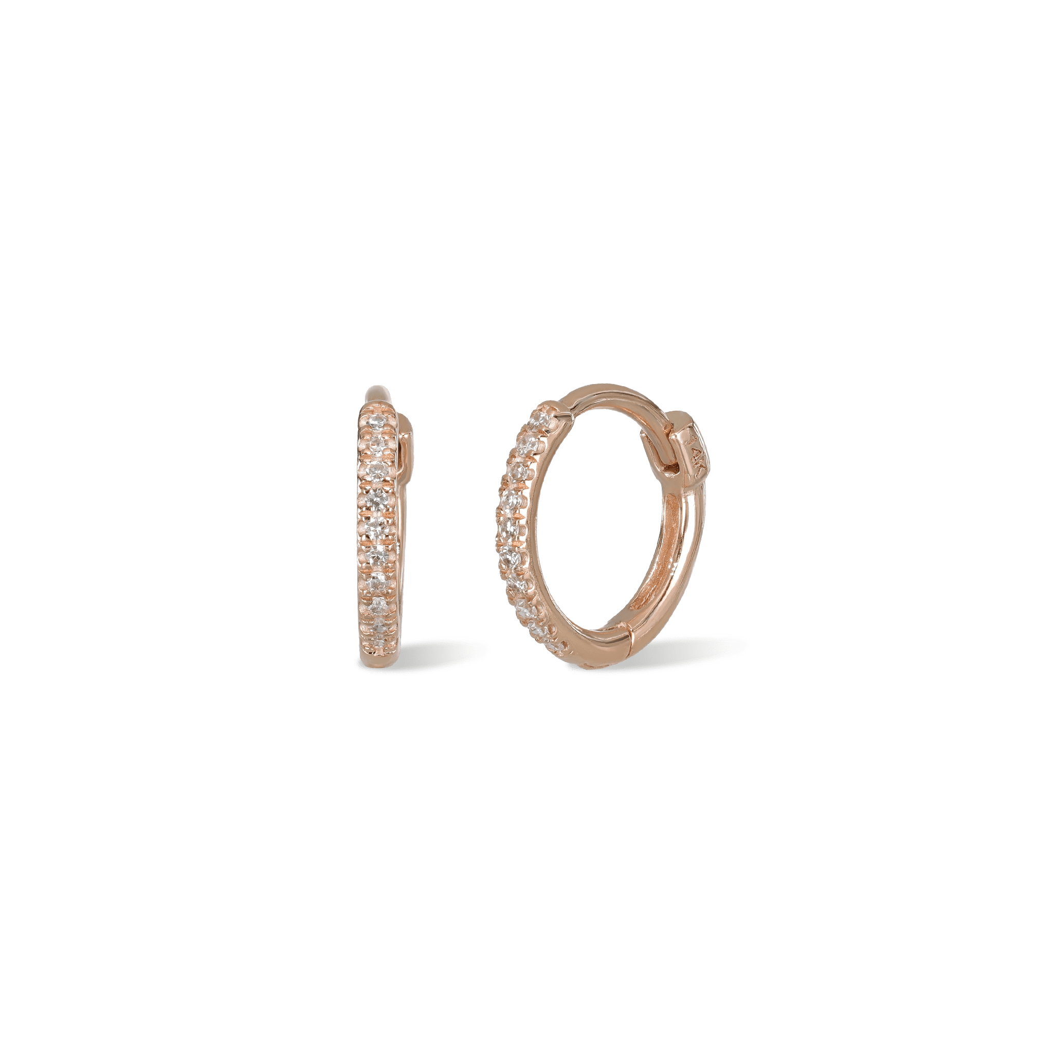 BEATTI Hoops Single / Rose Gold / White Diamond Sample Sale • Pavé Natural White Diamond Huggie Hoop SS25 SS25 EA 003 RG WD Sample Sale • Pavé Natural White Diamond Huggie Hoop SS25