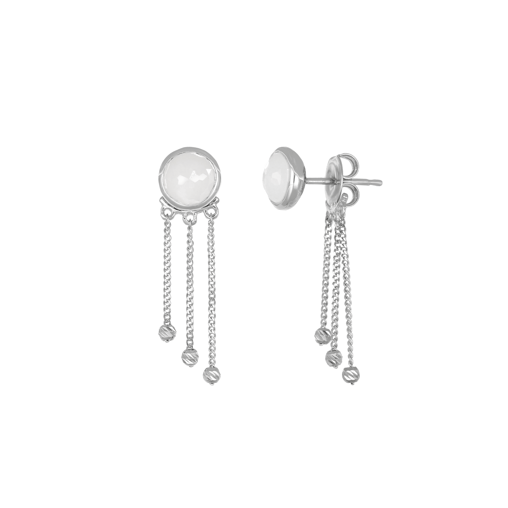 BEATTI Studs Silver / White Moonstone / Pair Sample Sale • Dangle Moonlit Ball Rounded Gemstone Earrings SS25 SS25 EA 005 SV S Sample Sale • Dangle Moonlit Ball Rounded Gemstone Earrings SS25