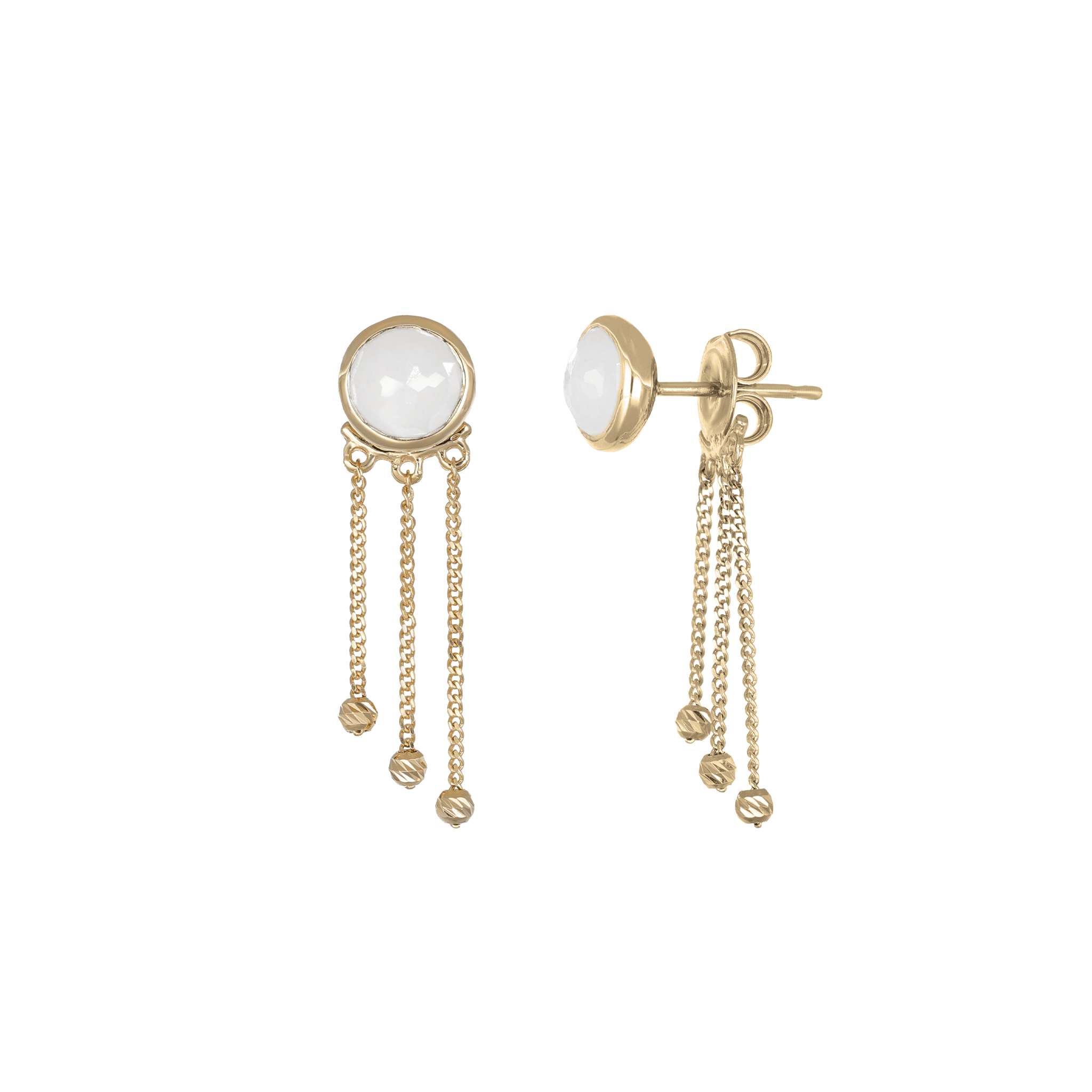 BEATTI Studs Yellow Gold / White Moonstone / Pair Sample Sale • Dangle Moonlit Ball Rounded Gemstone Earrings SS25 SS25 EA 005 SV YG Sample Sale • Dangle Moonlit Ball Rounded Gemstone Earrings SS25