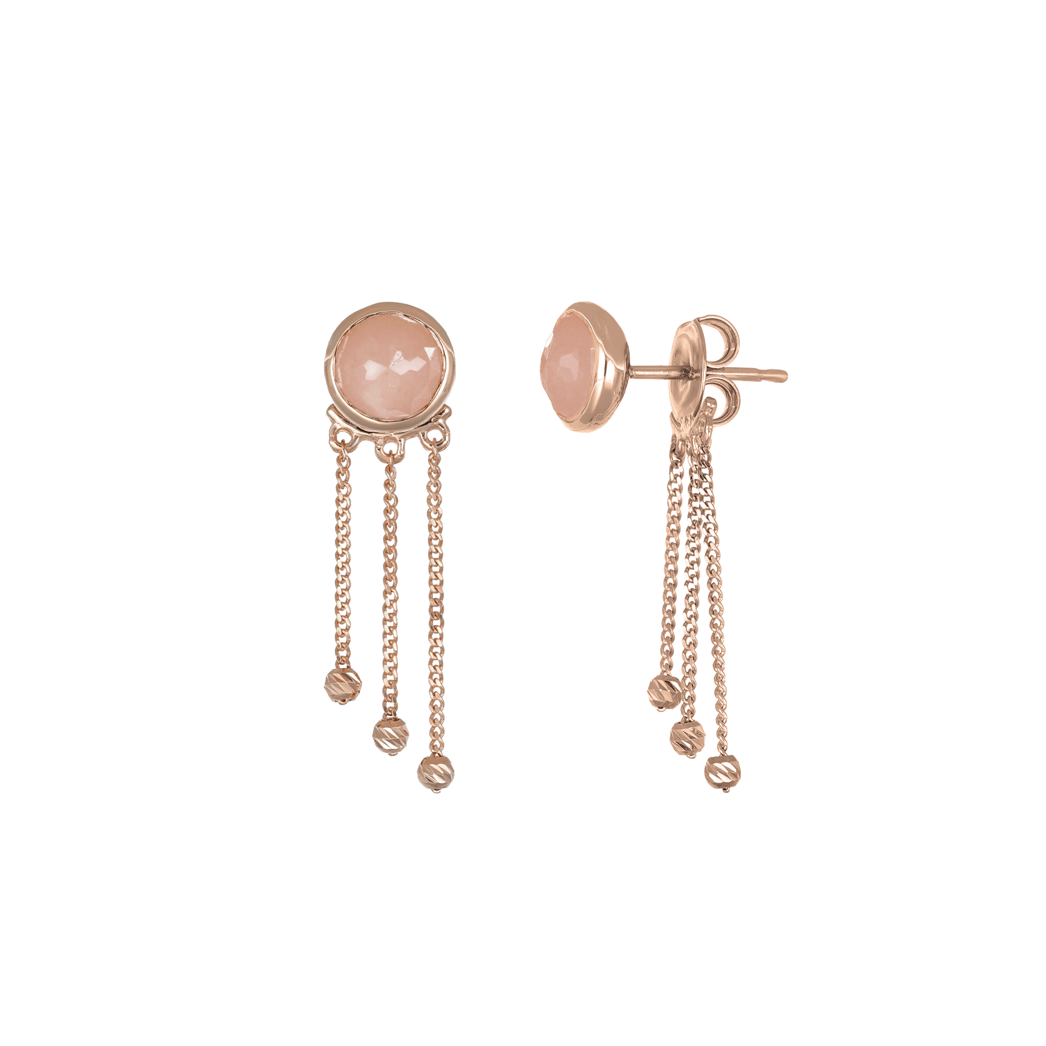BEATTI Studs Rose Gold / Peach Moonstone Sample Sale • Dangle Moonlit Ball Rounded Peach Moonstone Earrings RG SS25 SS25 EA 007 SV Sample Sale • Dangle Moonlit Ball Rounded Peach Moonstone Earrings RG SS25