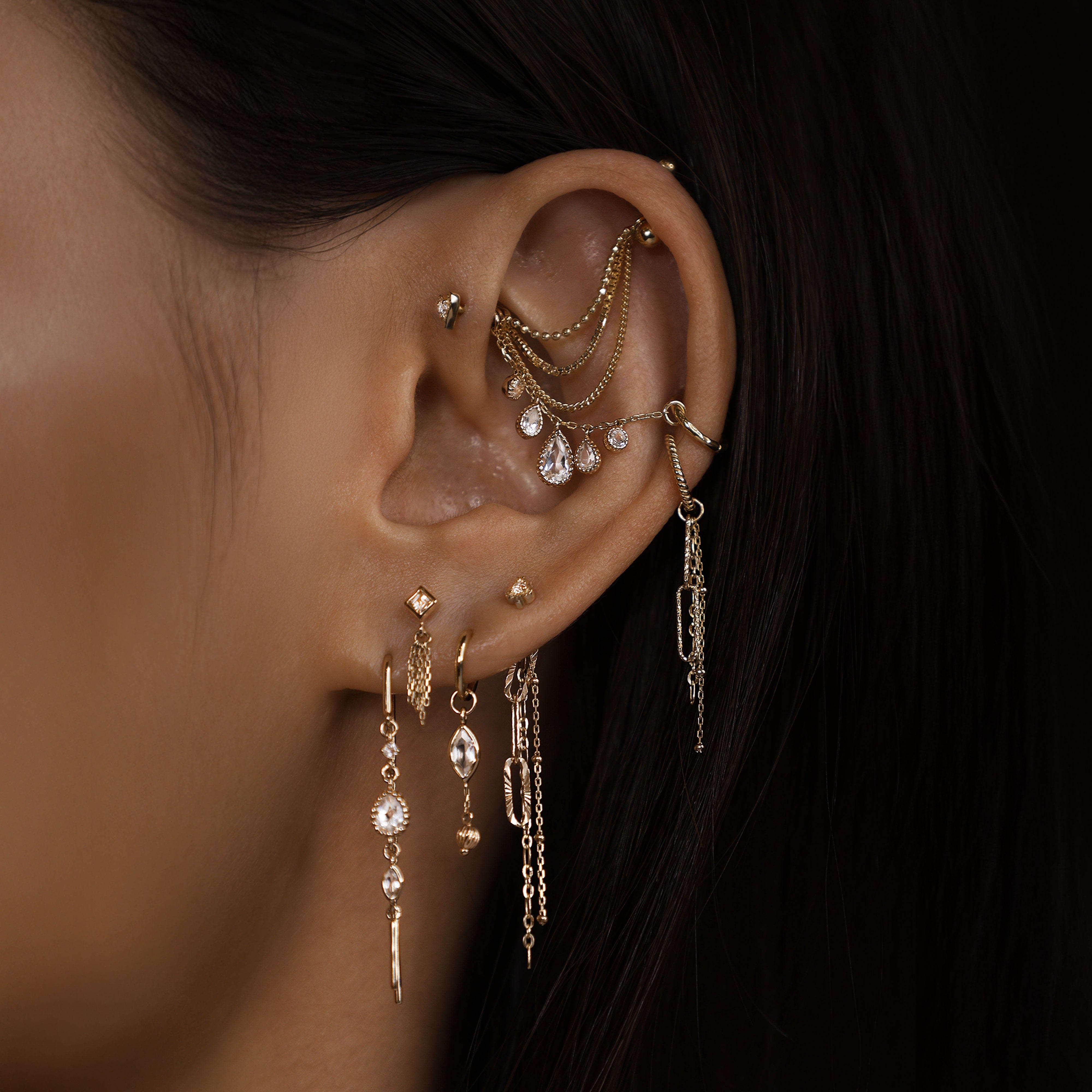 BEATTI Chain Attachments Gold / London Blue Topaz Colette • London Blue Topaz & Moonstone & Swiss Blue Topaz BTFG093 Dido Bead Charm Double Chain Attachment by BEATTI