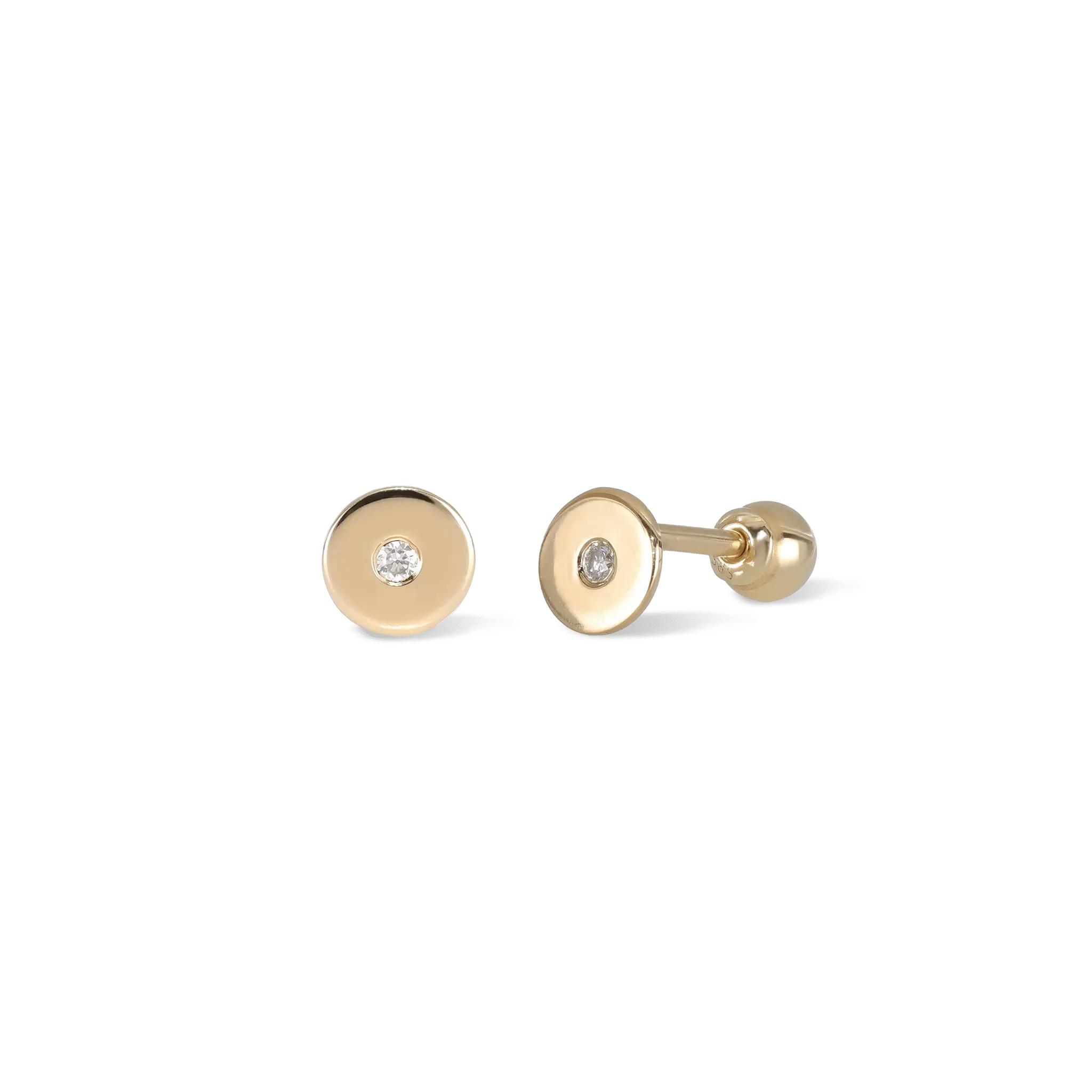 BEATTI Studs Gold / White / Single Sample Sale • CZ Flat Disc Stud Earrings YG SS25 SS25 PI 003 YG Sample Sale • CZ Flat Disc Stud Earrings YG SS25