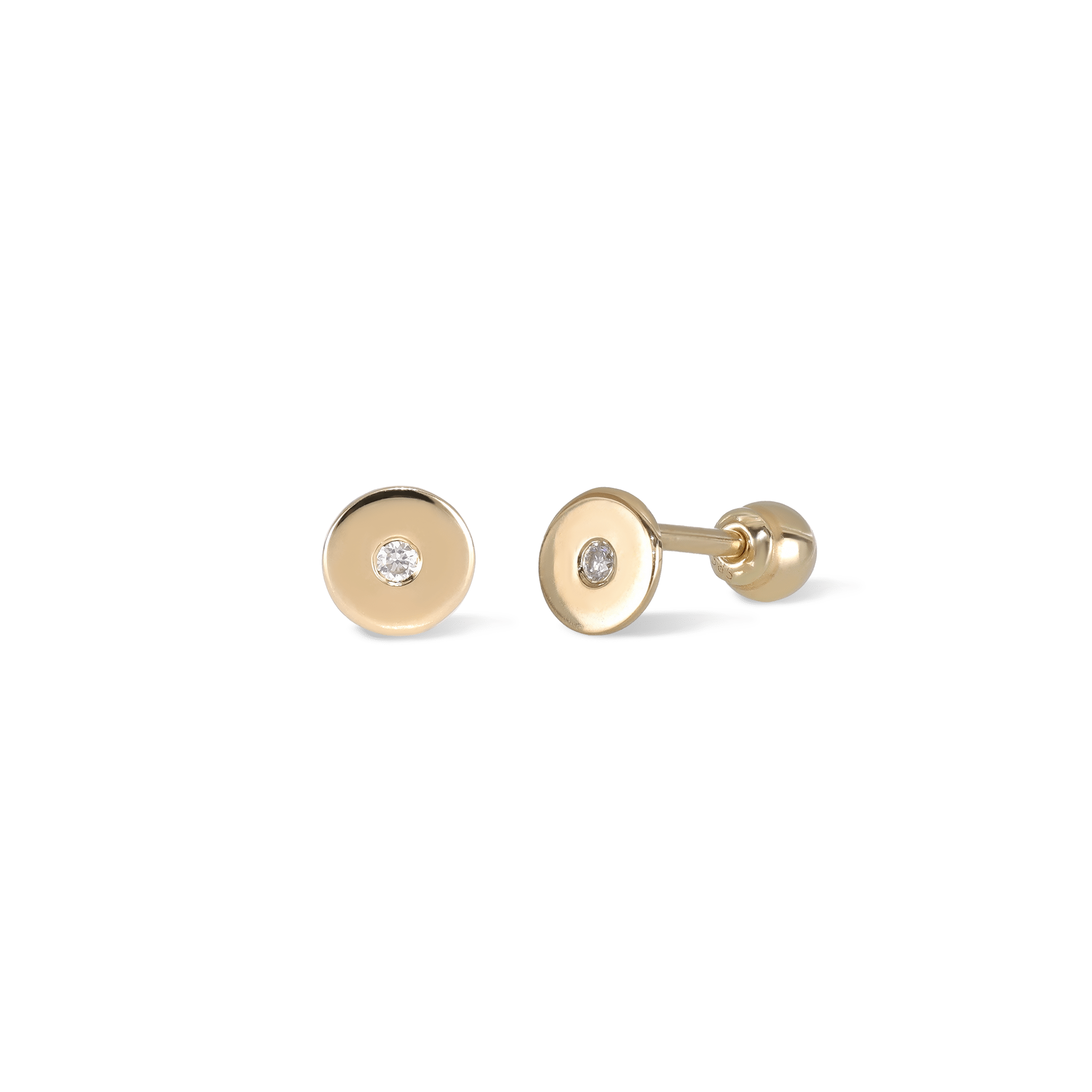 BEATTI Studs Gold / White / Single Sample Sale • CZ Flat Disc Stud Earrings YG SS25 SS25 PI 003 YG Sample Sale • CZ Flat Disc Stud Earrings YG SS25