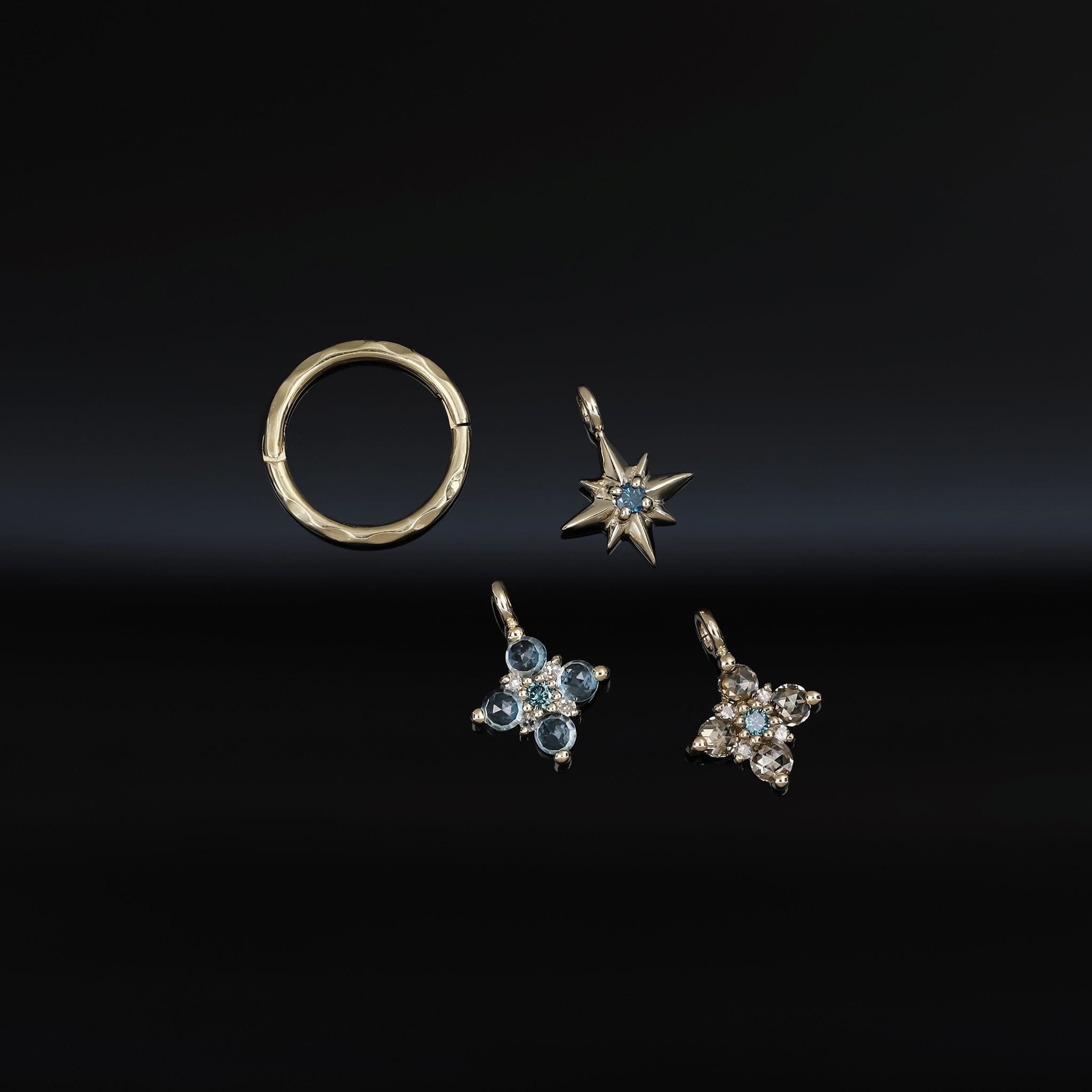 BEATTI Hoops Single / Blue Diamond Sample Sale • Blue Diamond Star Charm with Textured Clicker Hoop SS25 Sample Sale • Blue Diamond Star Charm with Textured Clicker Hoop SS25