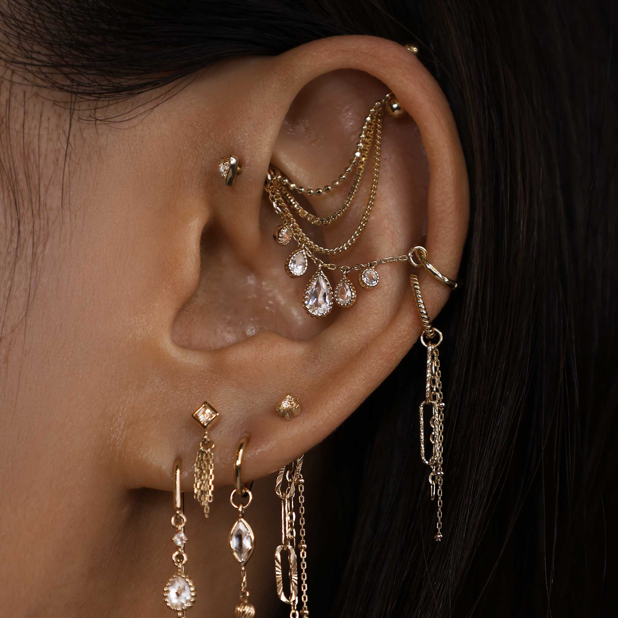 BEATTI Chain Attachments Gold / Rainbow Moonstone Colette • Moonstone & Swiss Blue Topaz BTFG093 Dido Bead Charm Double Chain Attachment by BEATTI