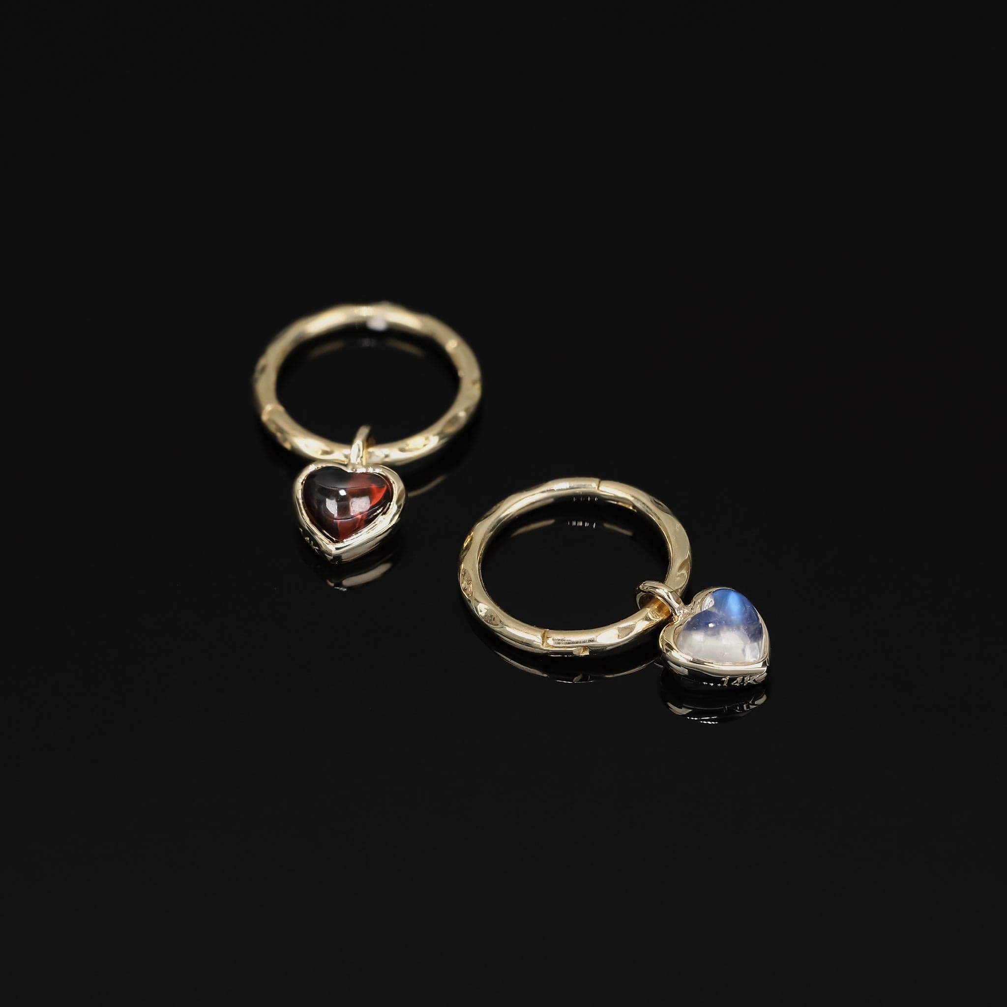 BEATTI Hoops Gemstone Heart Charm with Textured Clicker Hoop Gemstone Heart Charm with Textured Clicker Hoop