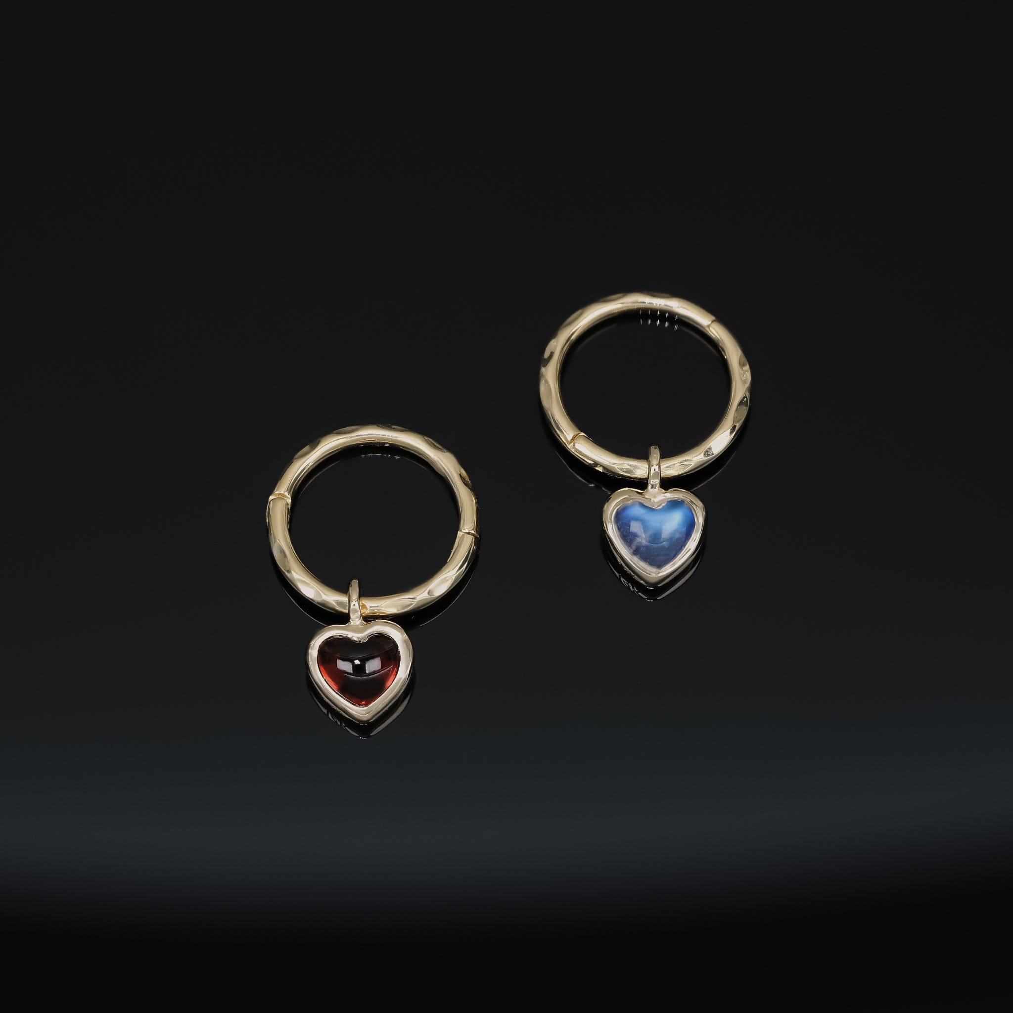 BEATTI Hoops Gemstone Heart Charm with Textured Clicker Hoop Gemstone Heart Charm with Textured Clicker Hoop