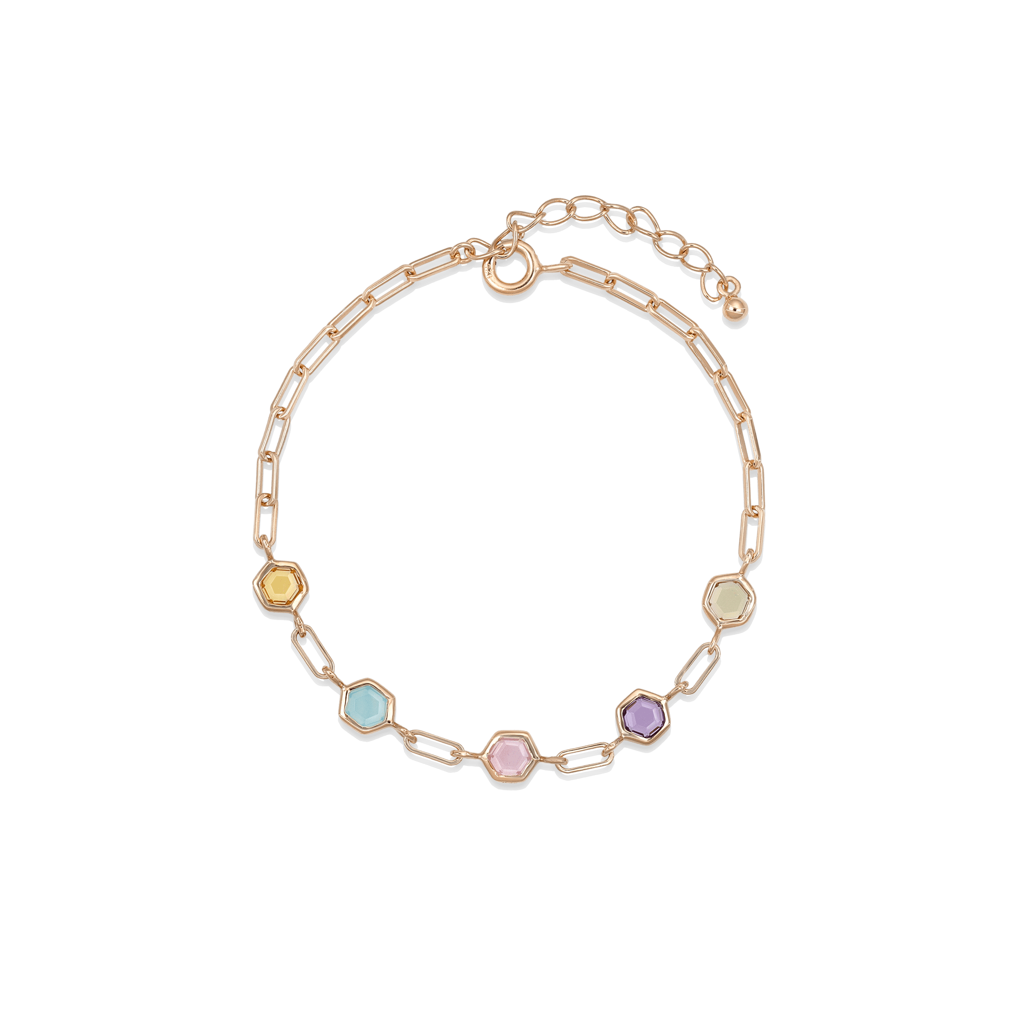 BEATTI Bracelet Rose Gold / Multi Sample Sale • Hexagon Multi Gemstone Link Bracelet YG SV RG SS25 SS25 BR 008 SV RG Sample Sale • Hexagon Multi Gemstone Link Bracelet YG SV RG SS25