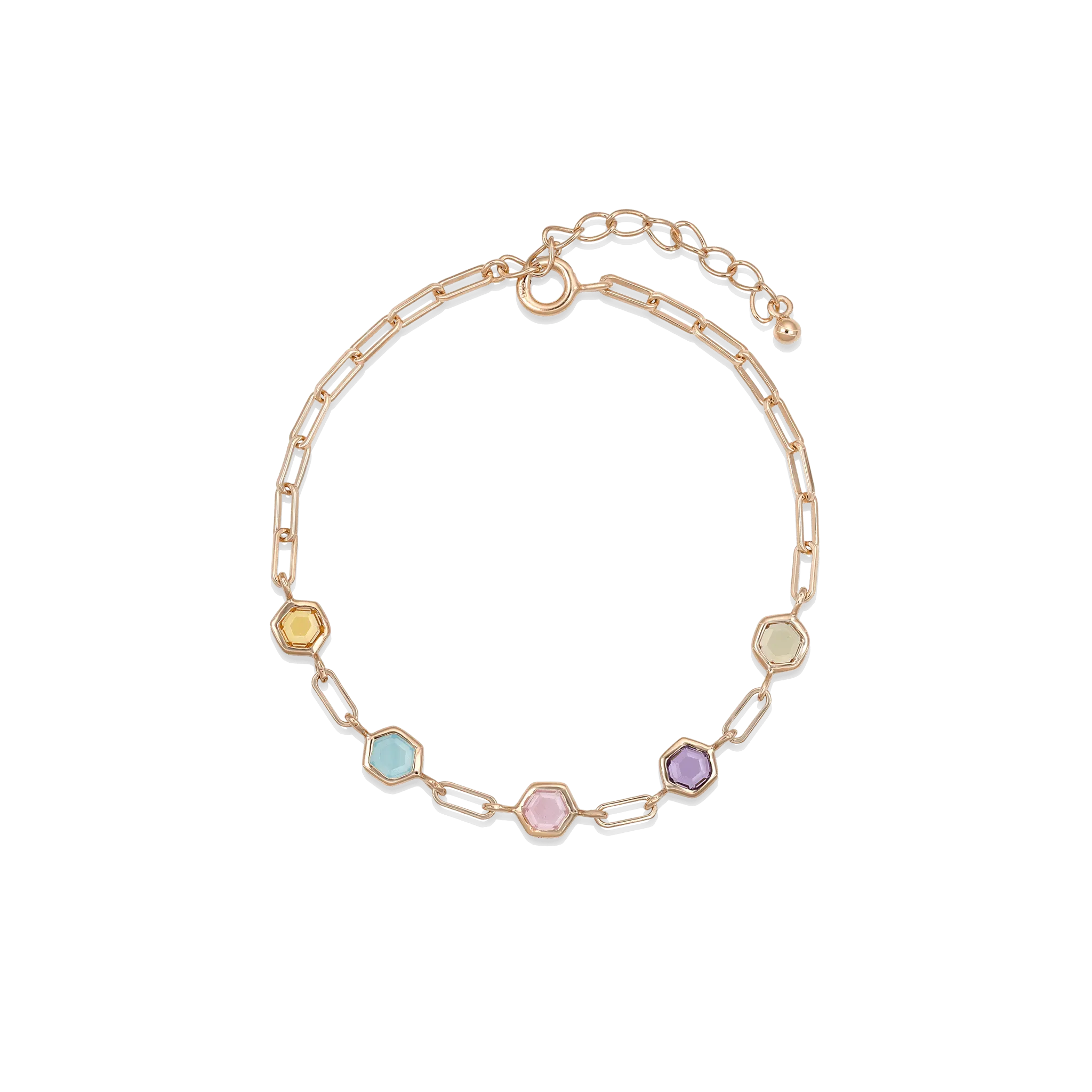 BEATTI Bracelet Rose Gold / Multi Sample Sale • Hexagon Multi Gemstone Link Bracelet YG SV RG SS25 SS25 BR 008 SV RG Sample Sale • Hexagon Multi Gemstone Link Bracelet YG SV RG SS25