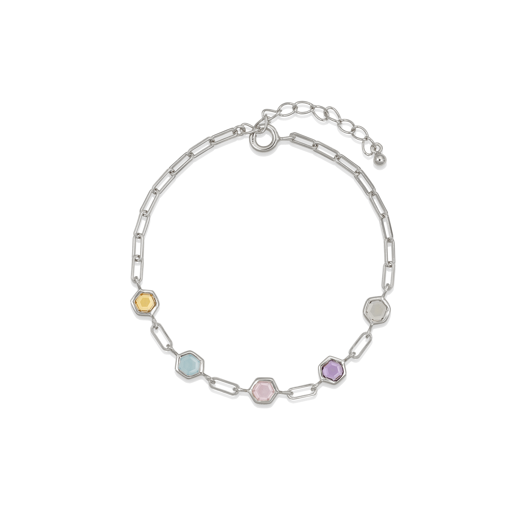 BEATTI Bracelet Silver / Multi Sample Sale • Hexagon Multi Gemstone Link Bracelet YG SV RG SS25 SS25 BR 008 SV S Sample Sale • Hexagon Multi Gemstone Link Bracelet YG SV RG SS25