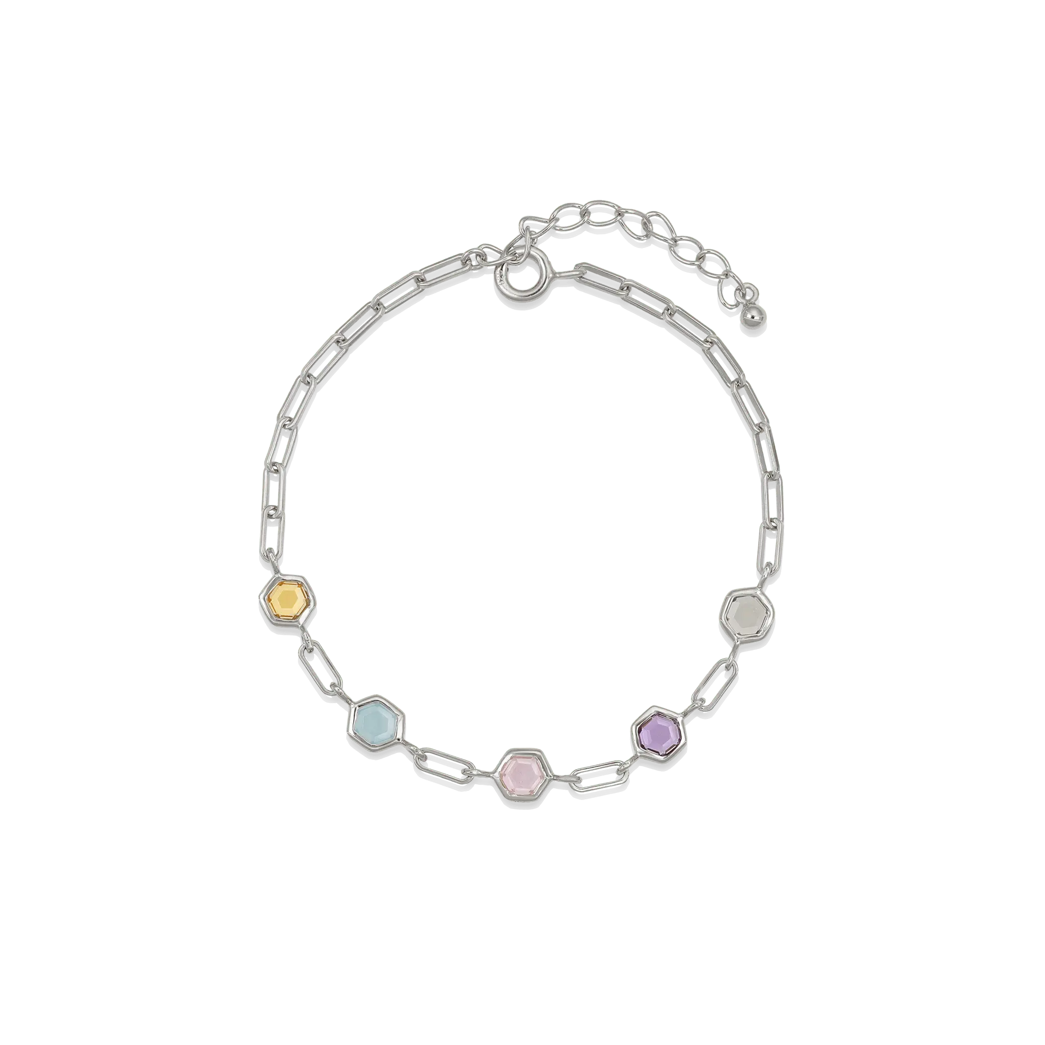 BEATTI Bracelet Silver / Multi Sample Sale • Hexagon Multi Gemstone Link Bracelet YG SV RG SS25 SS25 BR 008 SV S Sample Sale • Hexagon Multi Gemstone Link Bracelet YG SV RG SS25