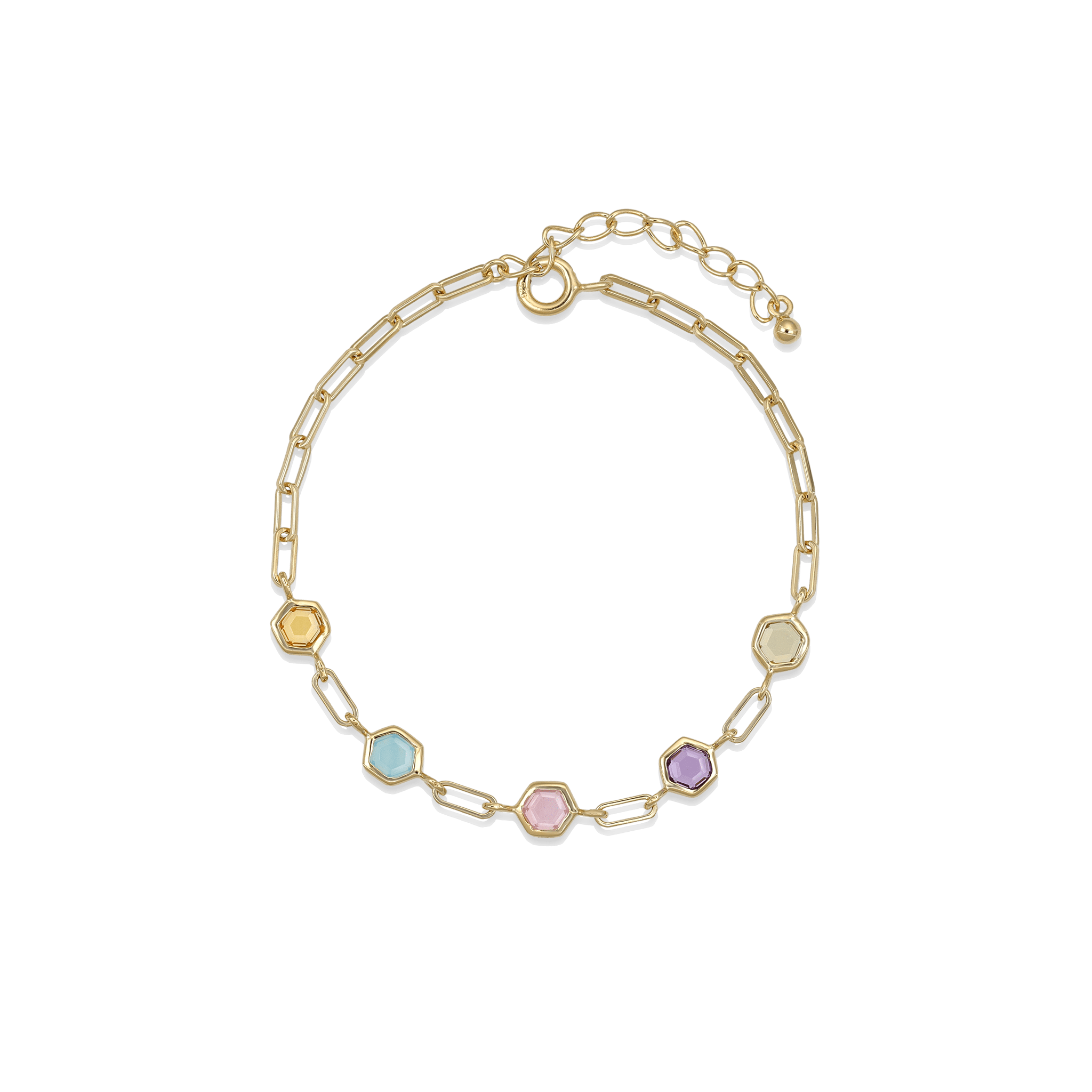 BEATTI Bracelet Gold / Multi Sample Sale • Hexagon Multi Gemstone Link Bracelet YG SV RG SS25 SS25 BR 008 SV YG Sample Sale • Hexagon Multi Gemstone Link Bracelet YG SV RG SS25