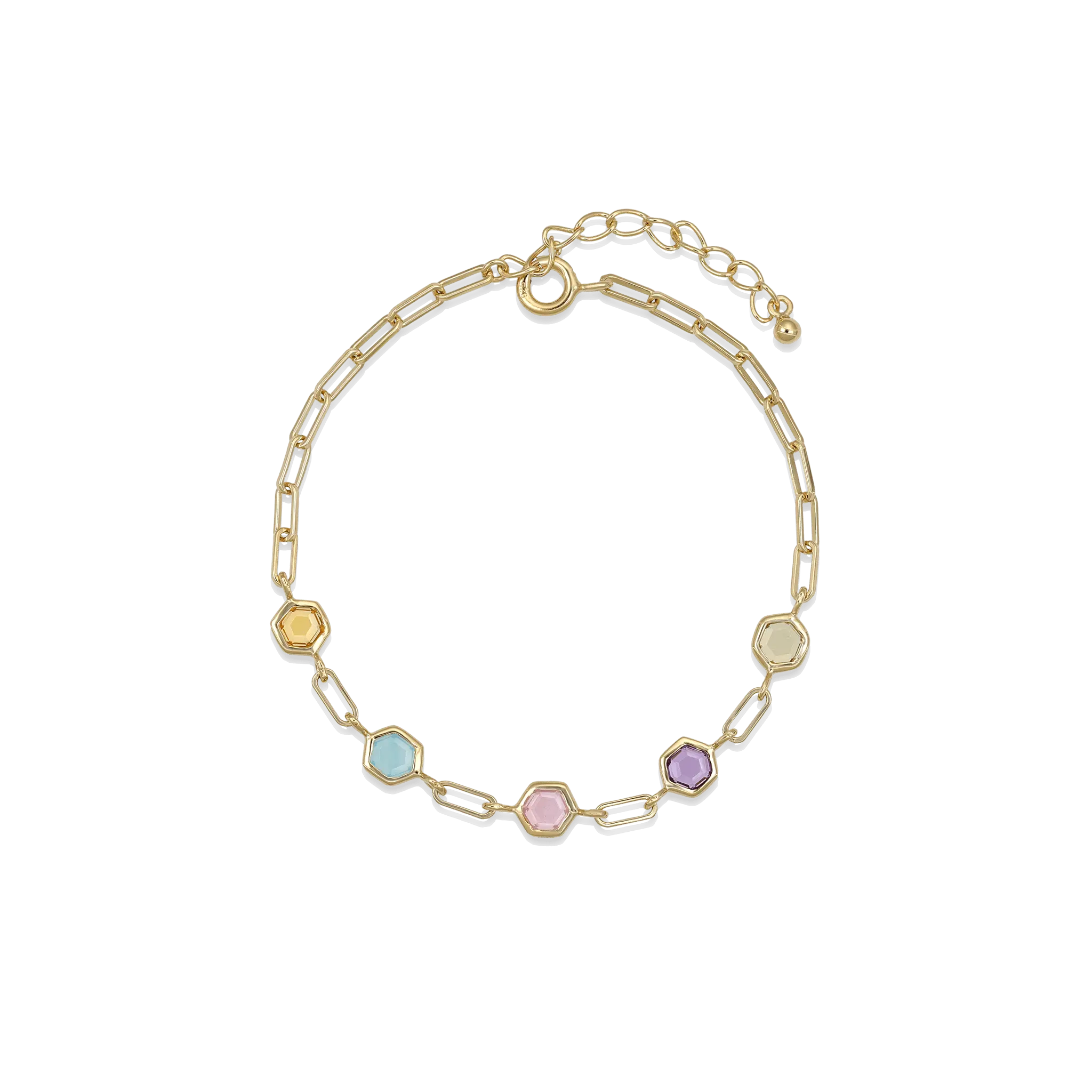 BEATTI Bracelet Gold / Multi Sample Sale • Hexagon Multi Gemstone Link Bracelet YG SV RG SS25 SS25 BR 008 SV YG Sample Sale • Hexagon Multi Gemstone Link Bracelet YG SV RG SS25