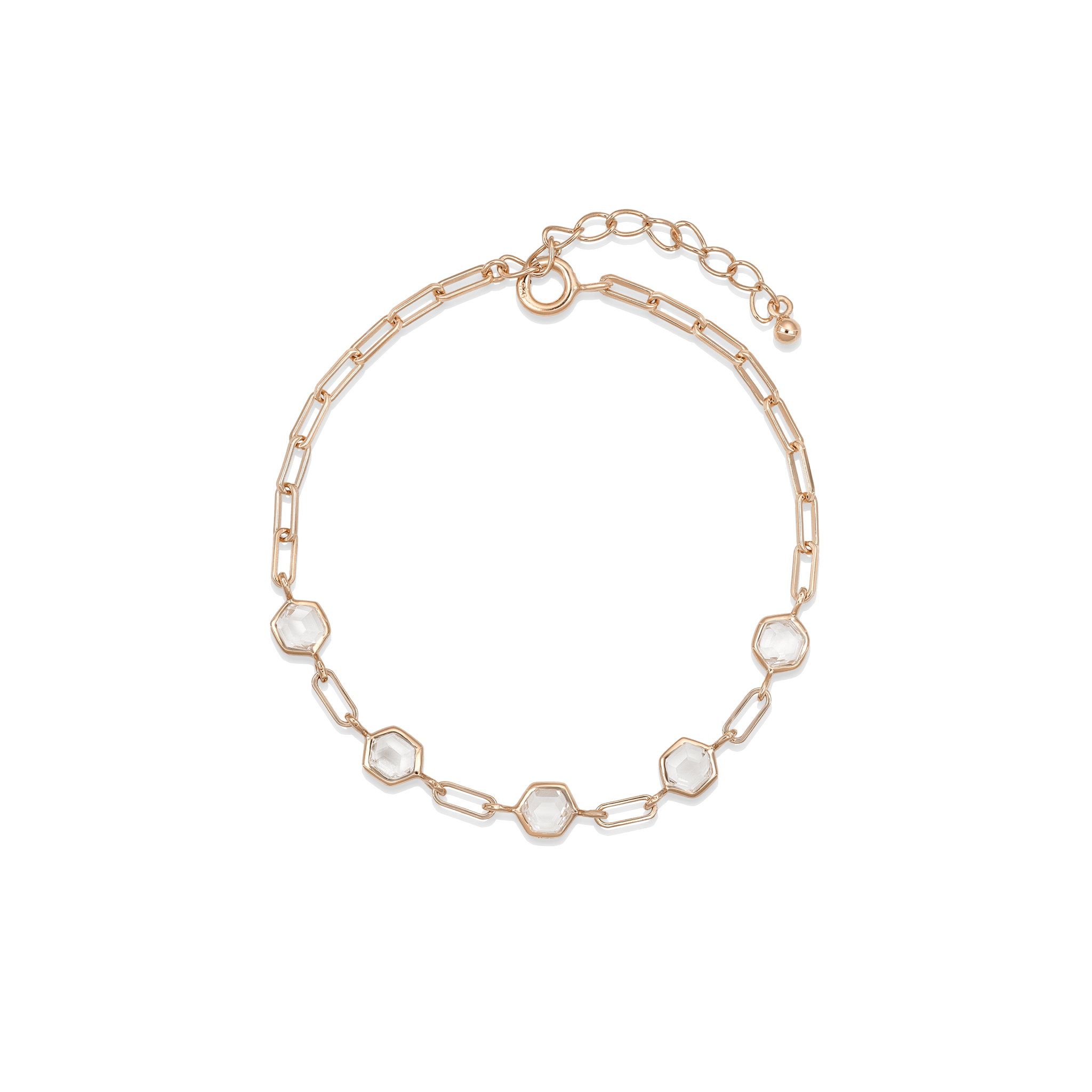 BEATTI Bracelet Rose Gold / White Topaz Sample Sale • Hexagon White Topaz Link Bracelet SV RG SS25 SS25 BR 009 SV RG Sample Sale • Hexagon White Topaz Link Bracelet SV RG SS25