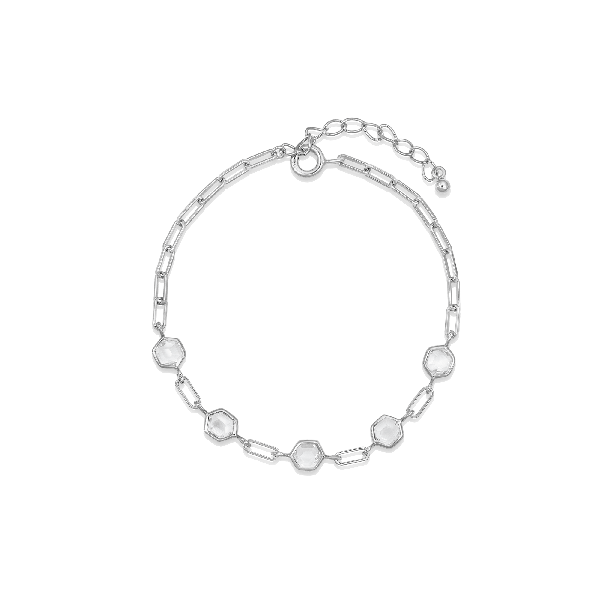 BEATTI Bracelet Silver / White Topaz Sample Sale • Hexagon White Topaz Link Bracelet SV RG SS25 SS25 BR 009 SV S Sample Sale • Hexagon White Topaz Link Bracelet SV RG SS25